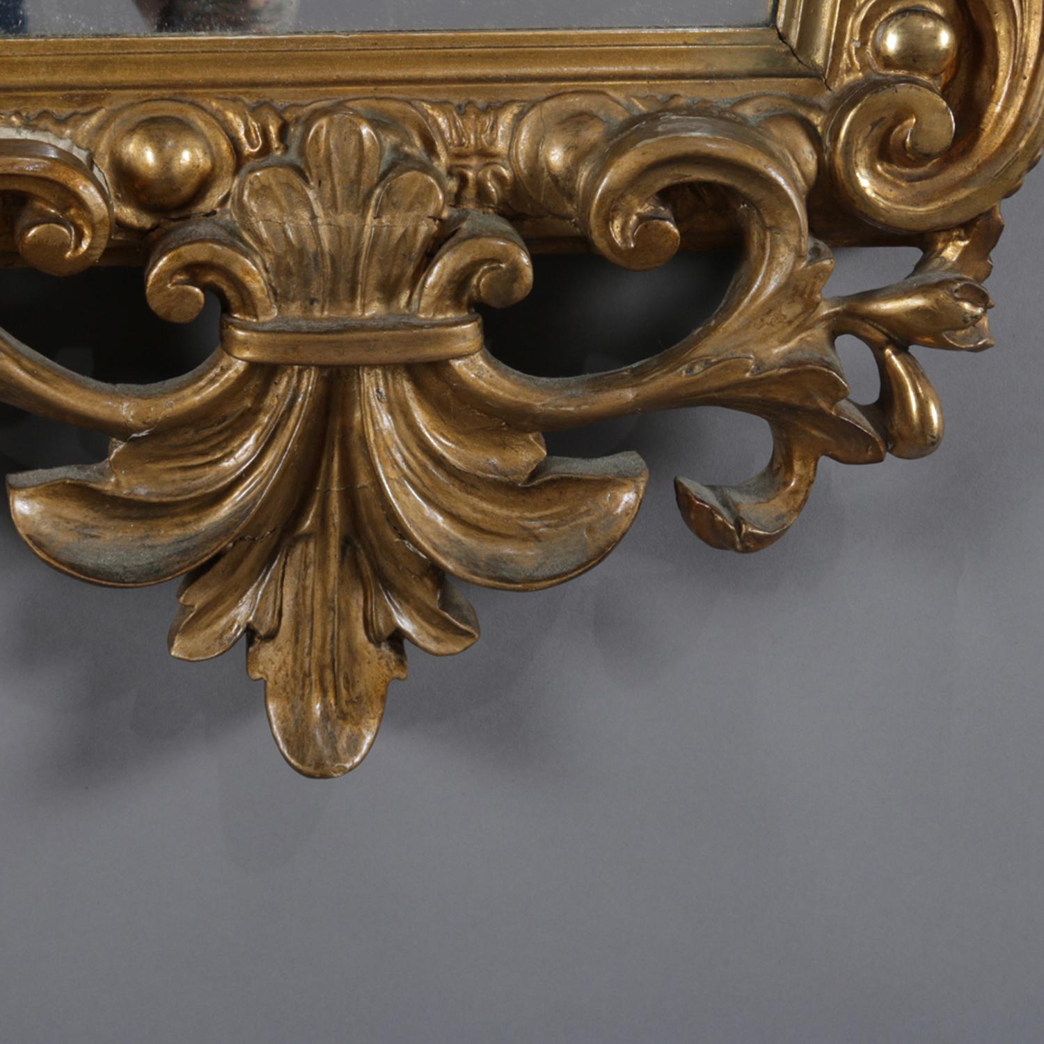 19th Century Antique Italian Classical Giltwood Figural Cherub and Foliate Wall Mirror