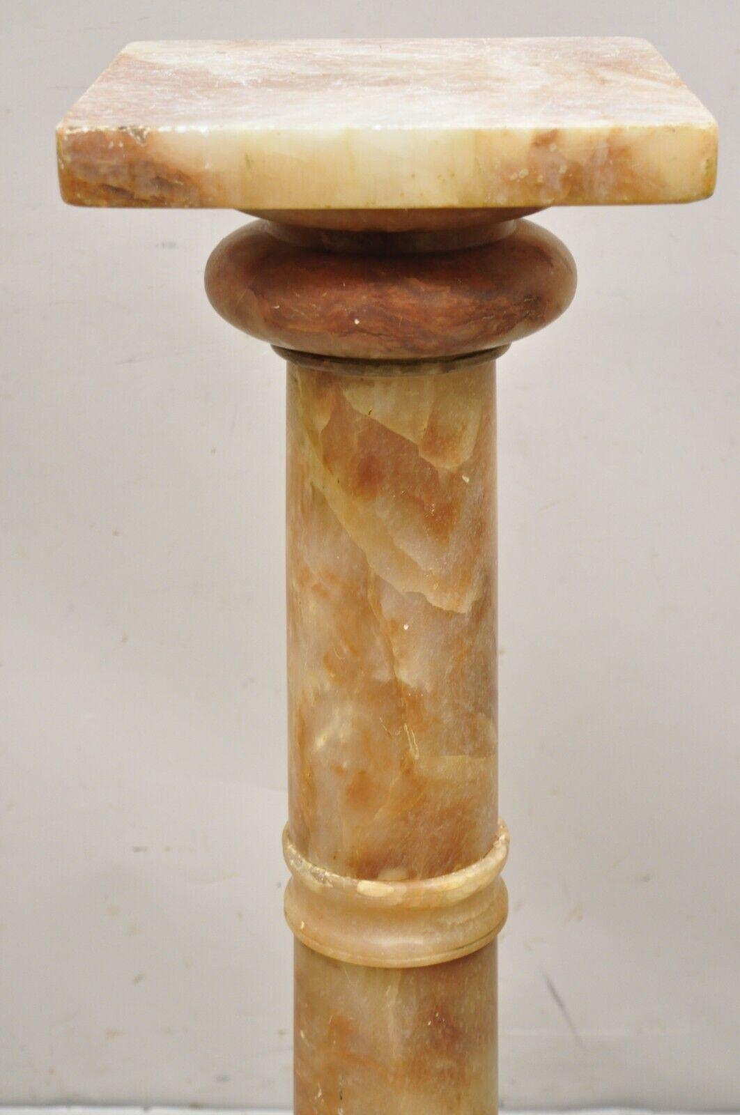 American Classical Antique Italian Classical Rouge Onyx Stone Marble Column Pedestal Stand For Sale