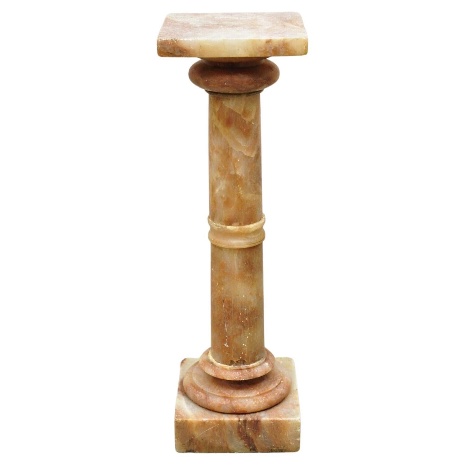 Antique Italian Classical Rouge Onyx Stone Marble Column Pedestal Stand For Sale