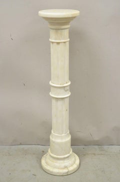 Antique Italian Classical Style White Marble Column Round Pedestal Plant Stand