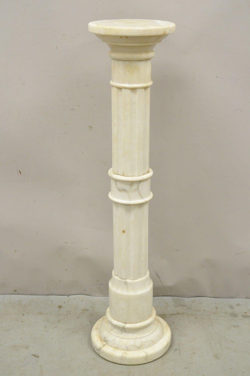 Antique Italian Classical Style White Marble Column Round Pedestal Plant Stand For Sale 1