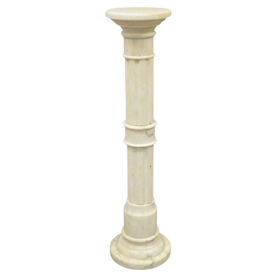 Antique Italian Classical Style White Marble Column Round Pedestal Plant Stand