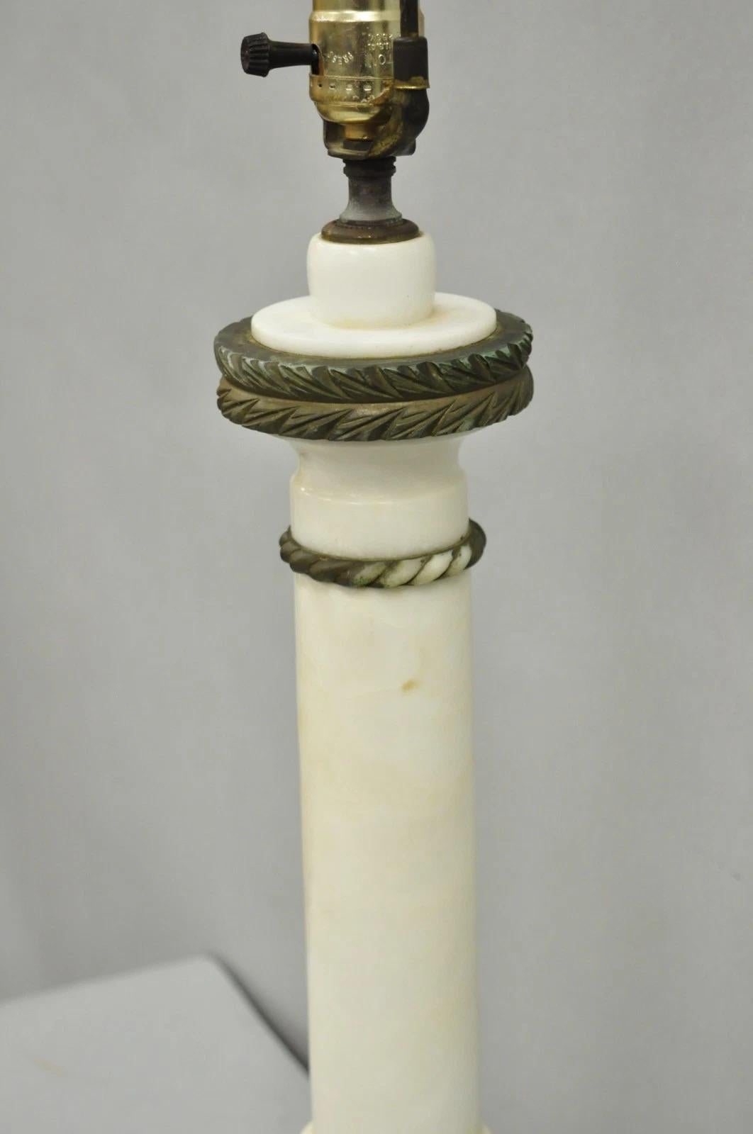 Antique Italian Classical White Carved Marble Empire Column Table Lamp For Sale 5