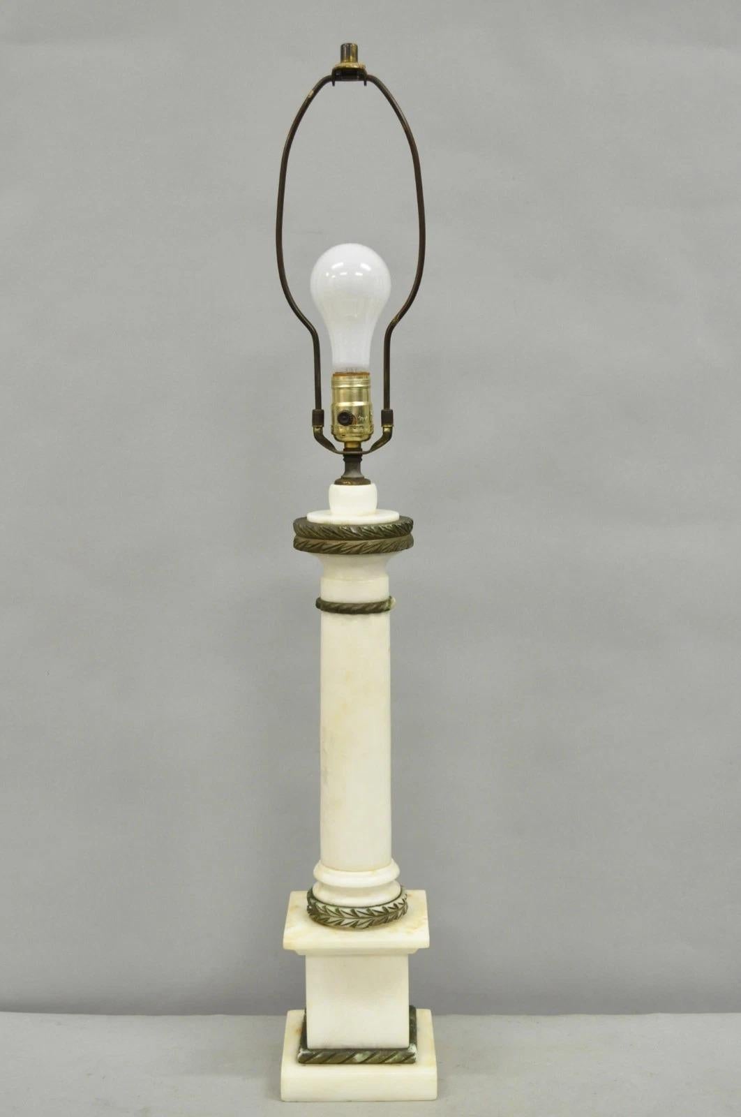 Antique Italian Classical White Carved Marble Empire Column Table Lamp For Sale 6