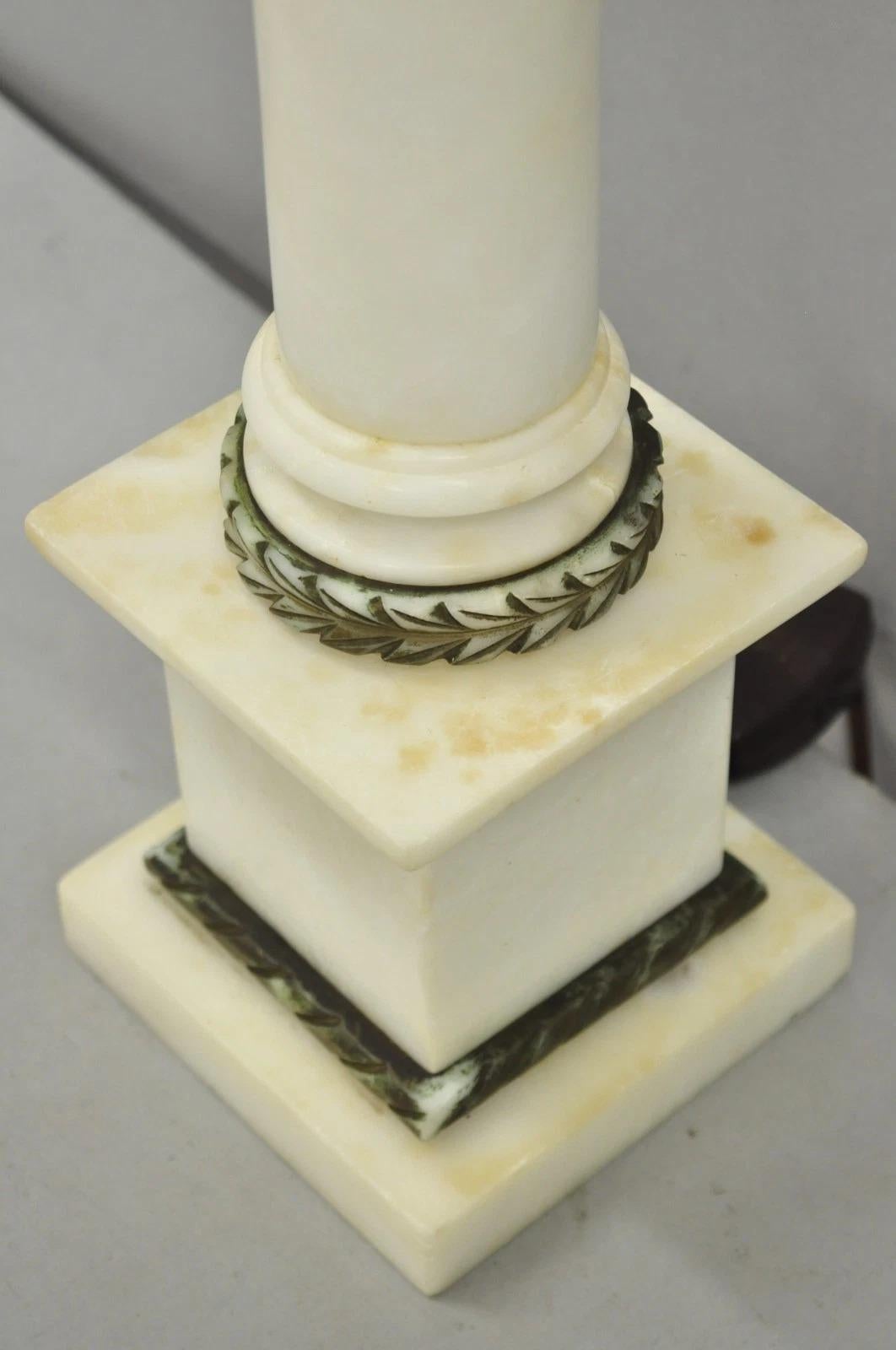 Antique Italian Classical White Carved Marble Empire Column Table Lamp For Sale 7