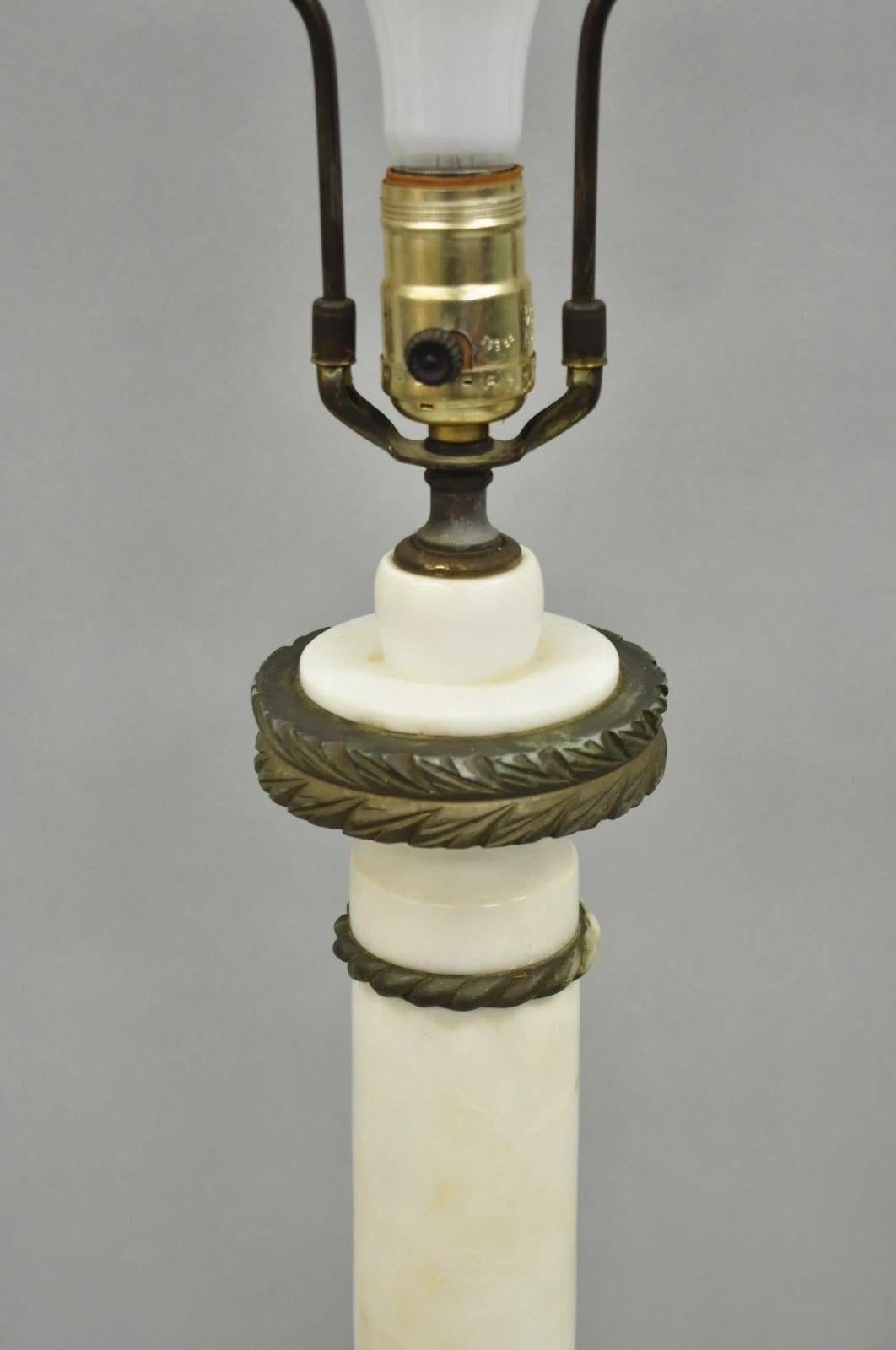 Unknown Antique Italian Classical White Carved Marble Empire Column Table Lamp For Sale