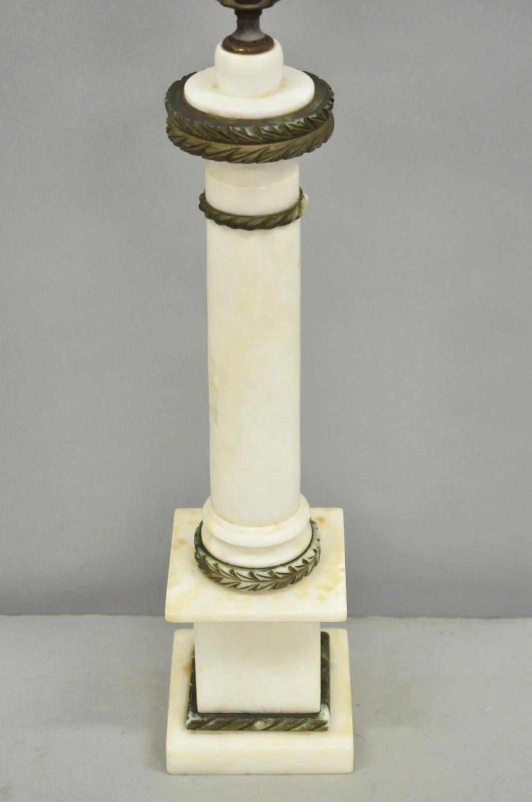 Antique Italian Classical White Carved Marble Empire Column Table Lamp In Good Condition For Sale In Philadelphia, PA