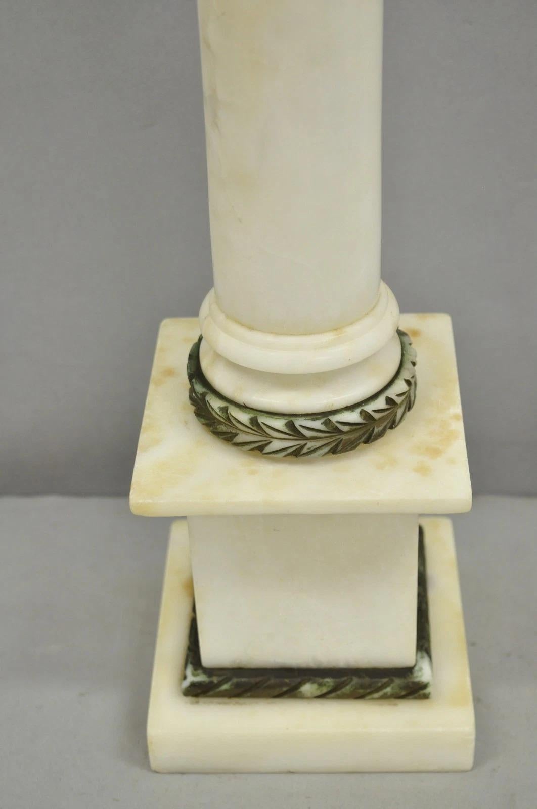20th Century Antique Italian Classical White Carved Marble Empire Column Table Lamp For Sale
