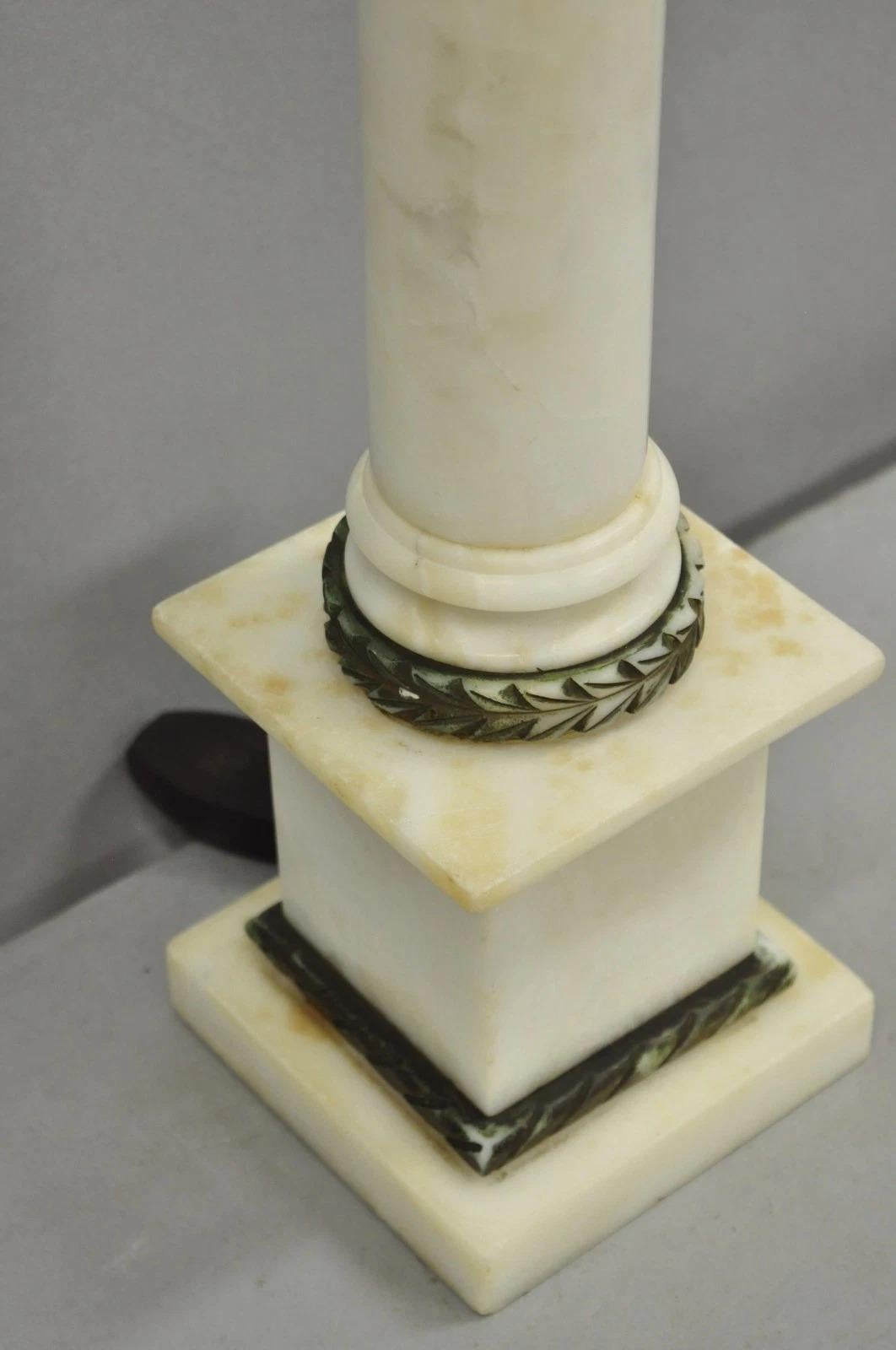 Antique Italian Classical White Carved Marble Empire Column Table Lamp For Sale 1