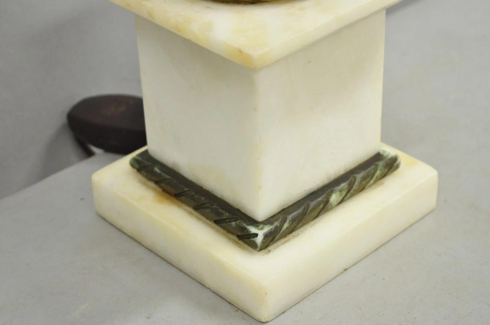 Antique Italian Classical White Carved Marble Empire Column Table Lamp For Sale 2