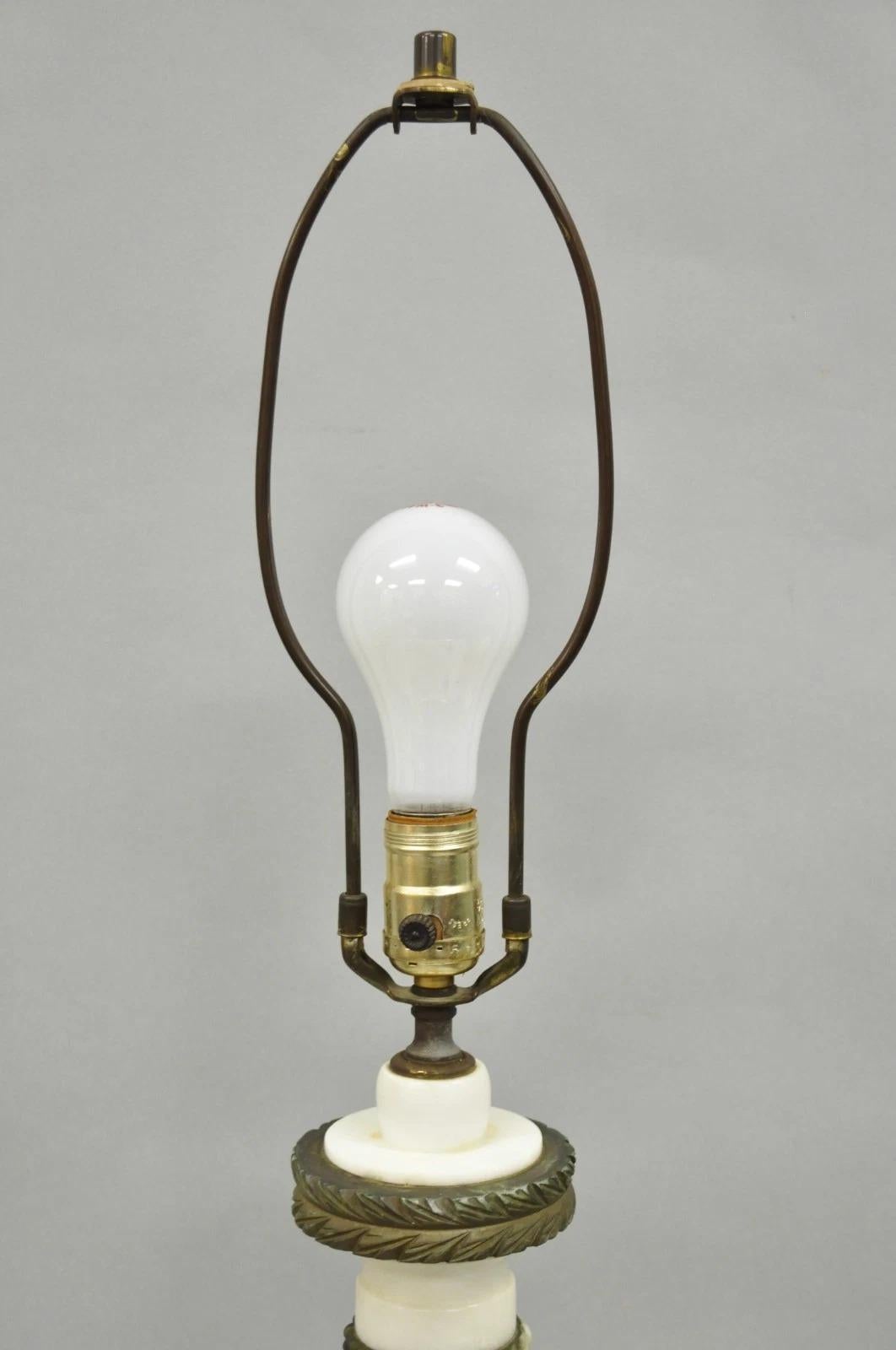 Antique Italian Classical White Carved Marble Empire Column Table Lamp For Sale 3