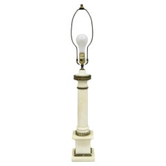 Antique Italian Classical White Carved Marble Empire Column Table Lamp