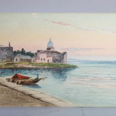 Italian Coastal Watercolor Painting Torre Del Greco Signed Jenny, circa 1900
