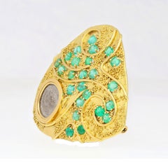 Antique Italian Coin Signed Gage in 18K Gold Brooch