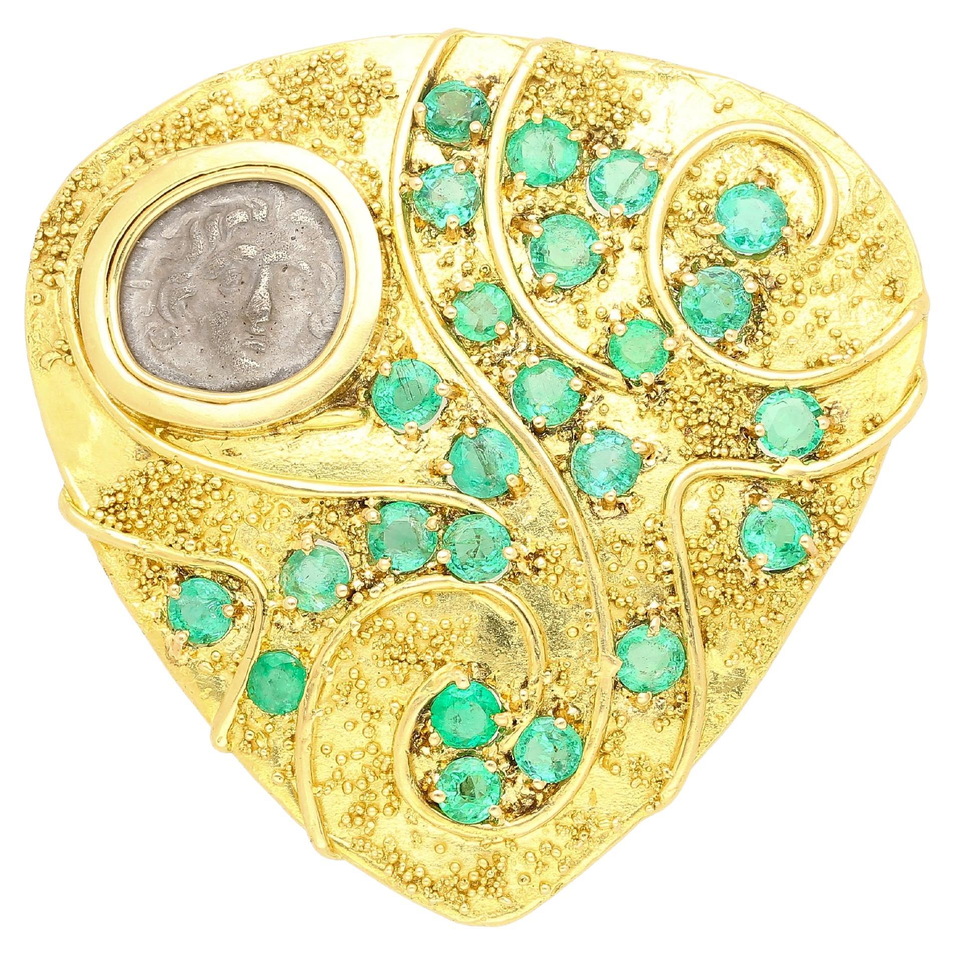 Antique Italian Coin Signed Gage in 18K Gold Brooch