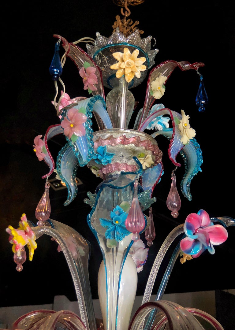 Antique Italian Colorful Ca' Rezzonico Murano Glass Chandelier, 1890s For Sale 8