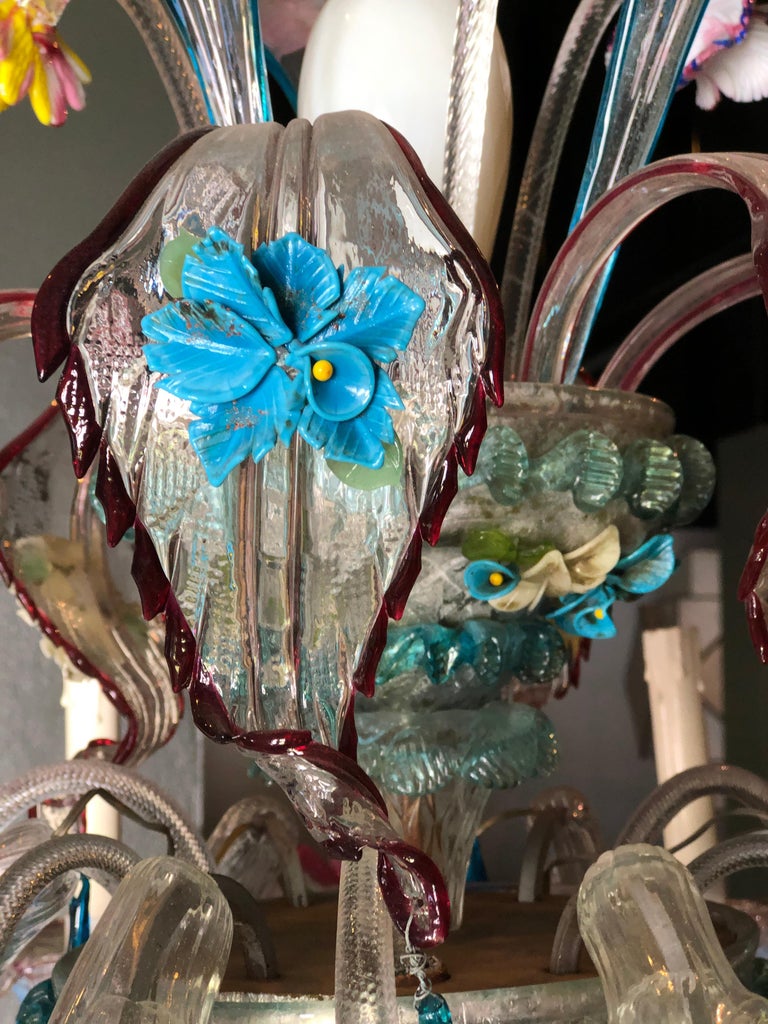 Late 19th Century Antique Italian Colorful Ca' Rezzonico Murano Glass Chandelier, 1890s For Sale