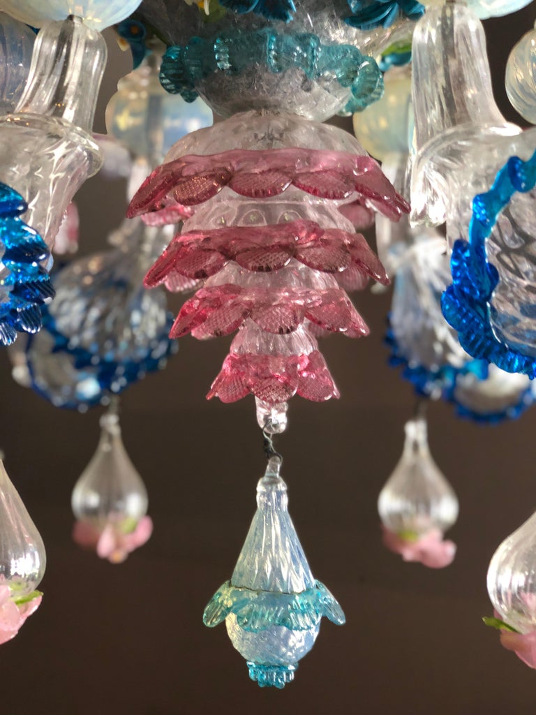 Antique Italian Colorful Ca' Rezzonico Murano Glass Chandelier, 1890s For Sale 1