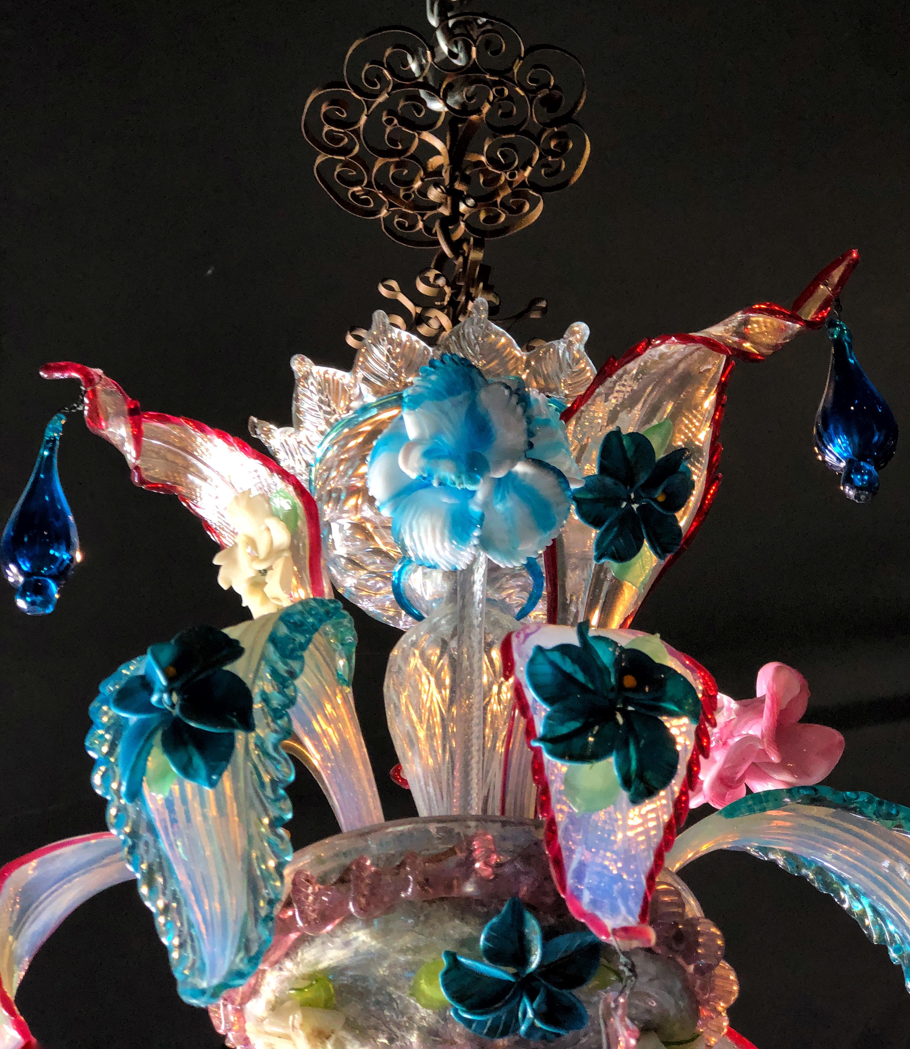 Antique Italian Colorful Ca' Rezzonico Murano Glass Chandelier, 1890s For Sale 2