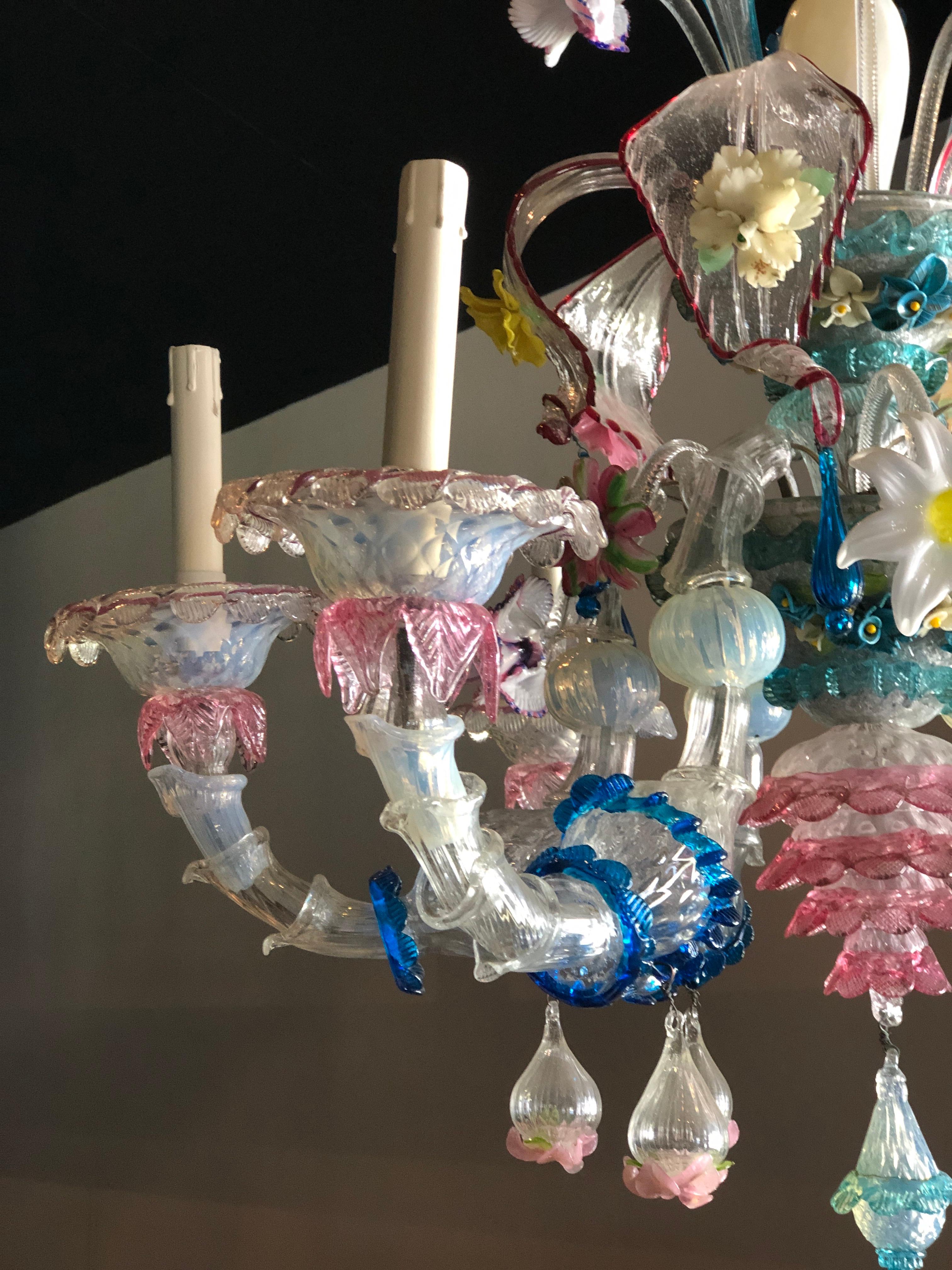 Antique Italian Colorful Ca' Rezzonico Murano Glass Chandelier, 1890s For Sale 3