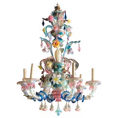 Antique Italian Colorful Ca
 Rezzonico Murano Glass Chandelier, 1890s