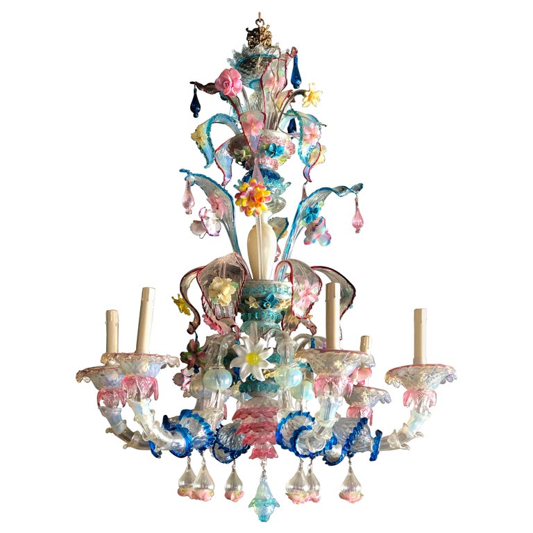 Antique Italian Colorful Ca' Rezzonico Murano Glass Chandelier, 1890s For Sale