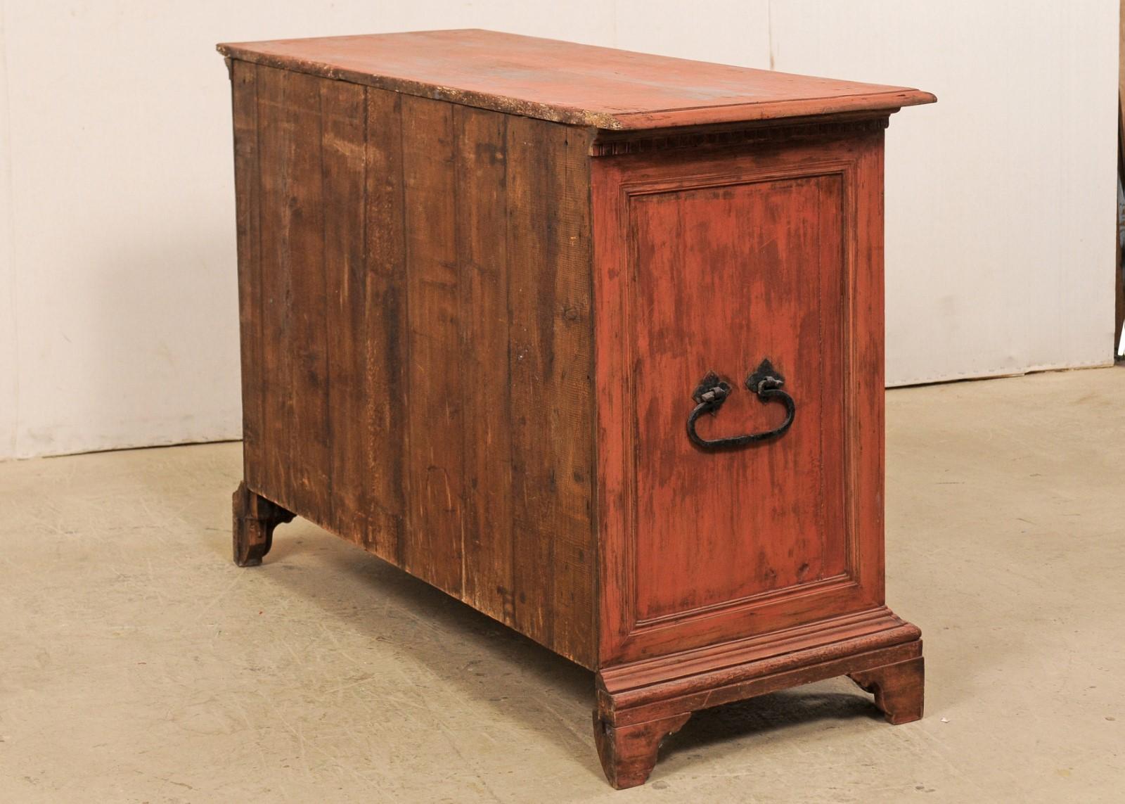 Antique Italian Commode of Three Graduated Drawers in Muted Red Color For Sale 6