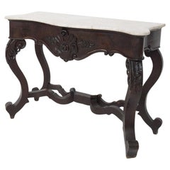 Antique Italian Console in Walnut Wood and Marble