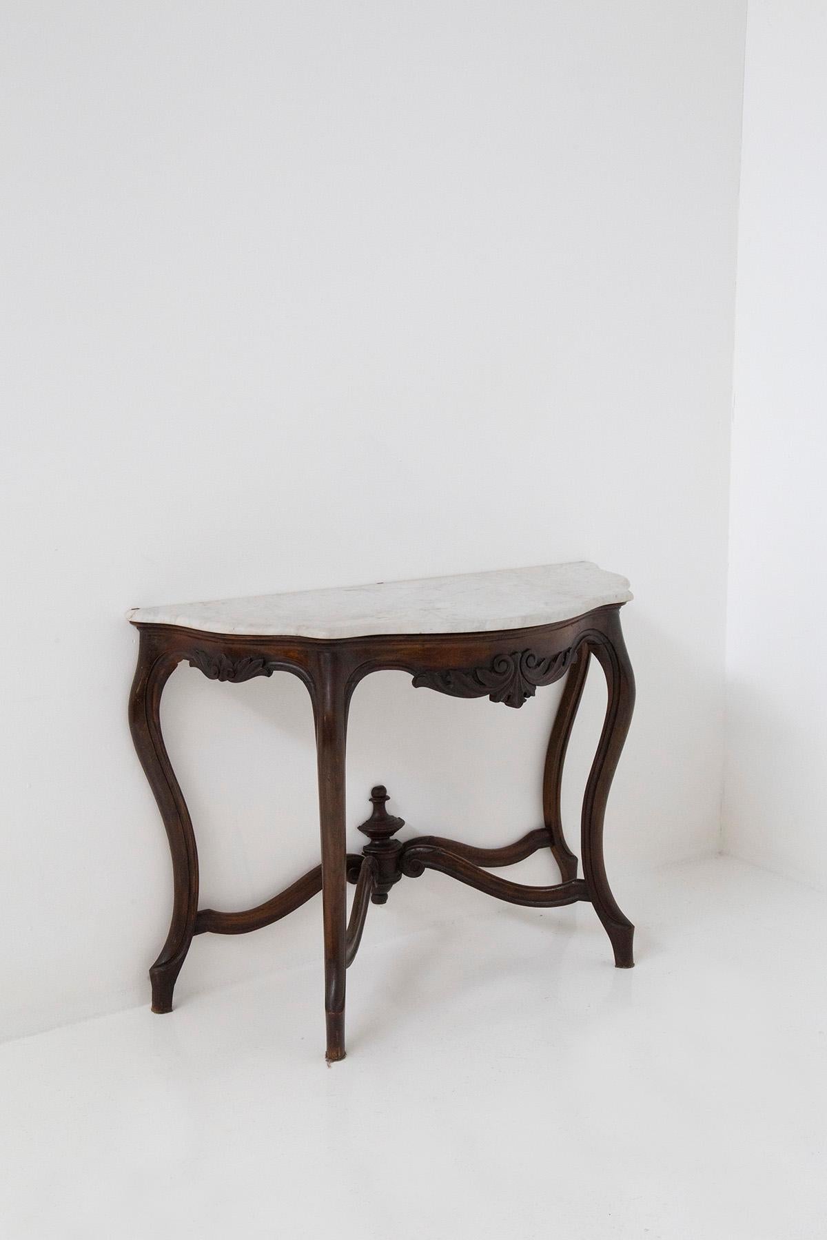 Antique Italian Console in Wood and White Marble In Good Condition For Sale In Milano, IT