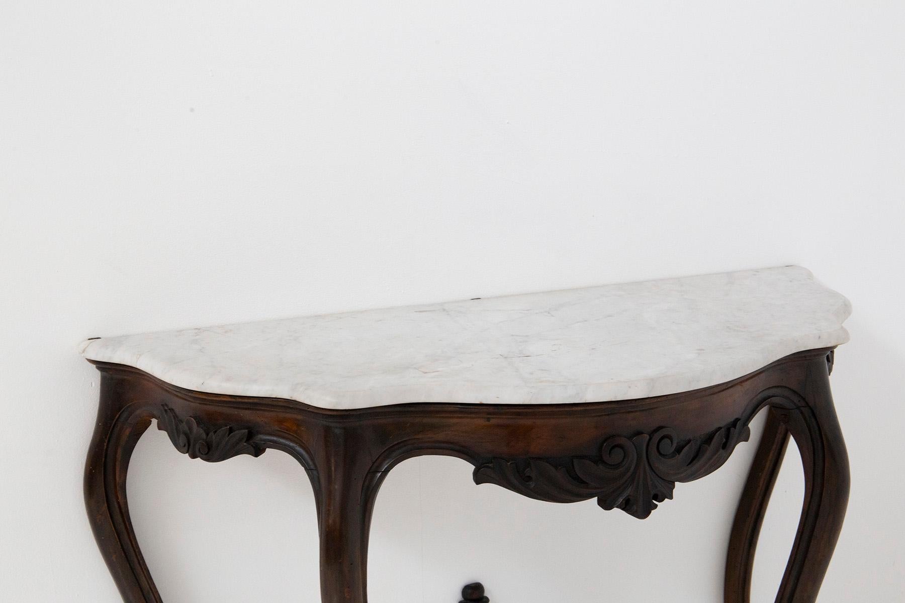 Fin du XIXe siècle Console italienne ancienne en bois et marbre blanc en vente