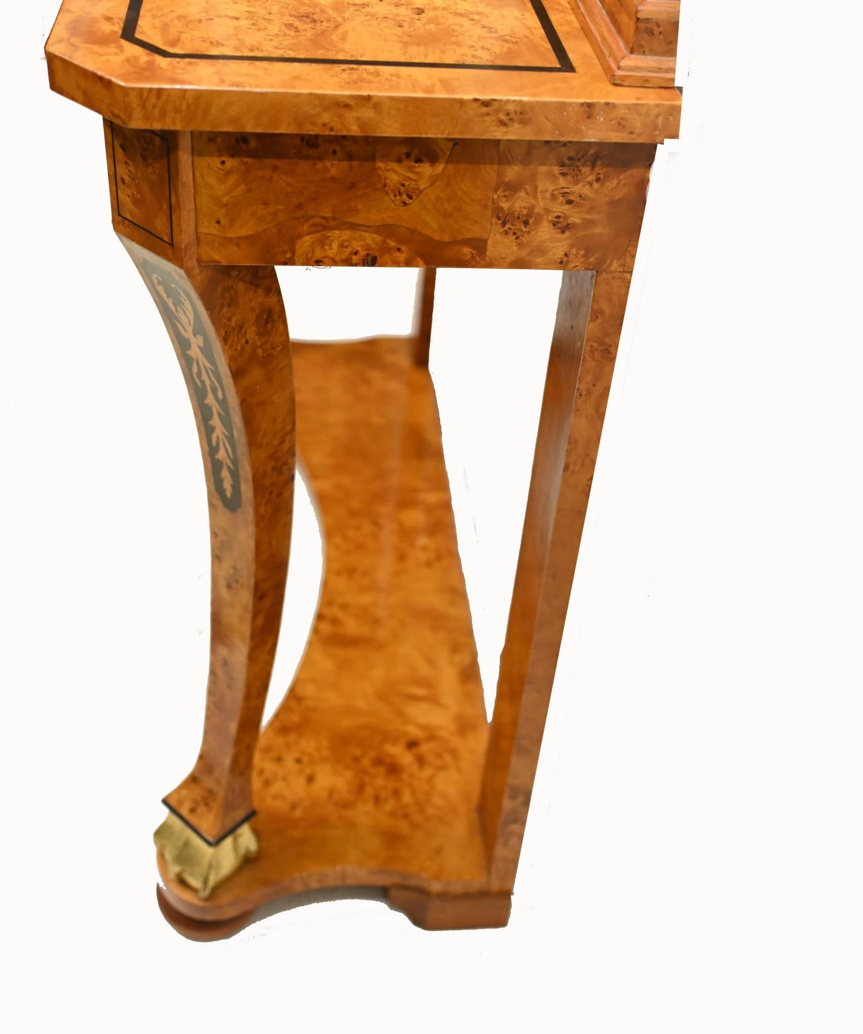 Table console italienne ancienne et miroir incrusté d'ébène de bois de satin en vente 10
