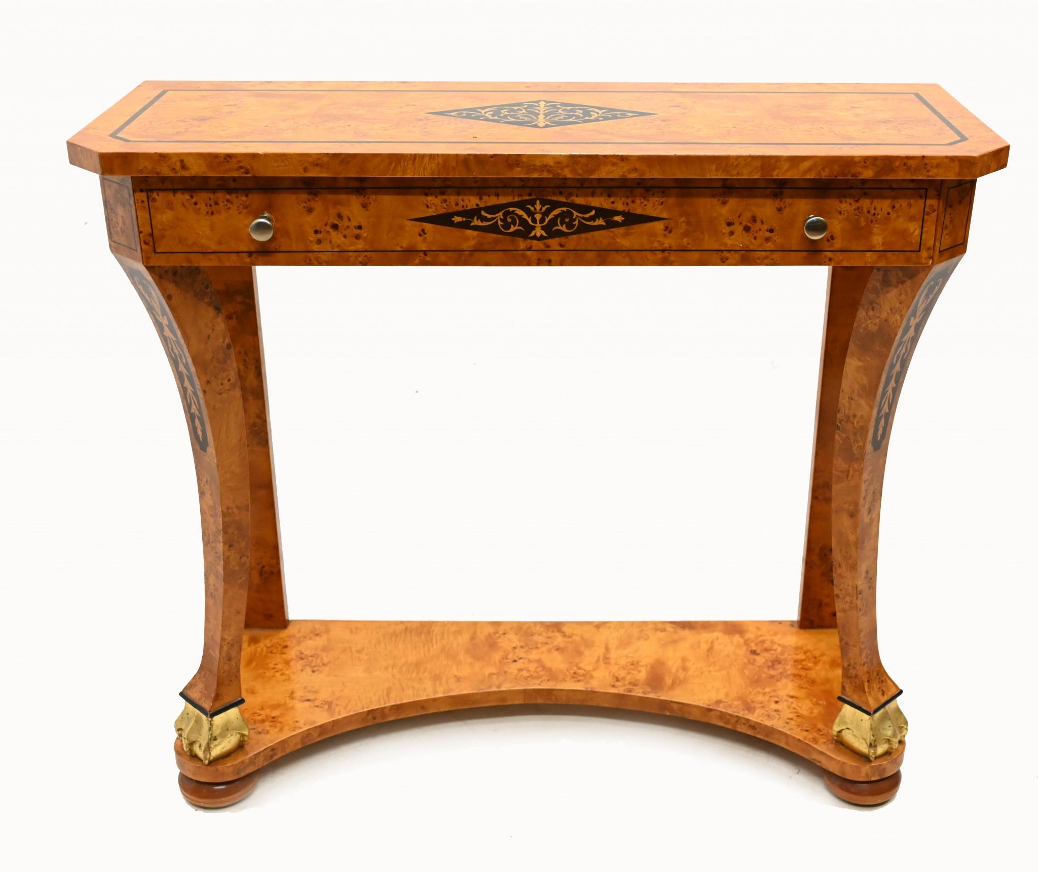 Table console italienne ancienne et miroir incrusté d'ébène de bois de satin en vente 2
