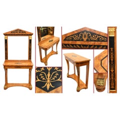 Antike italienische Konsole Tisch und Spiegel Satinholz Ebenholz Inlay