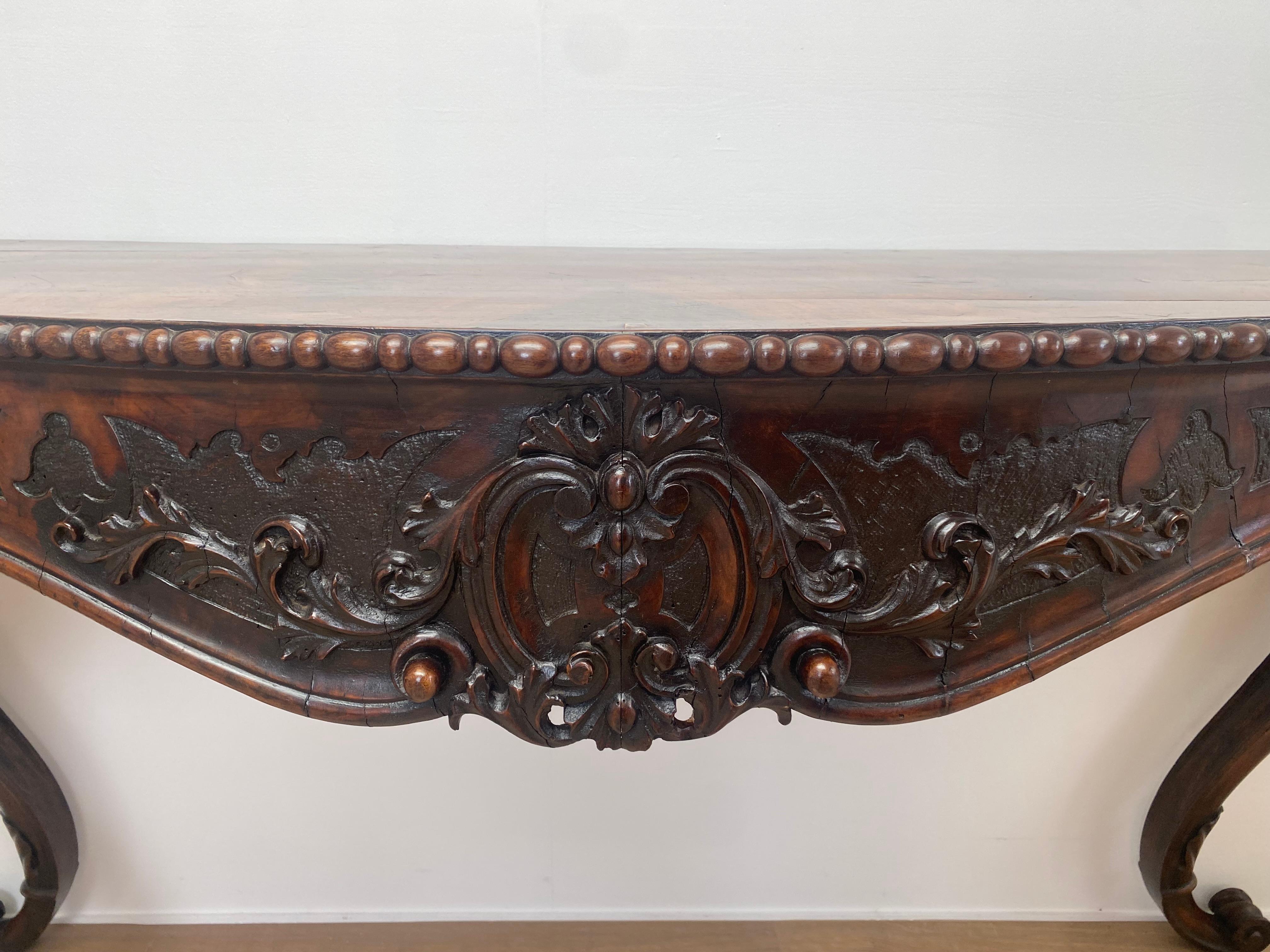 Polished Antique Italian Console Table in Burr Walnut For Sale