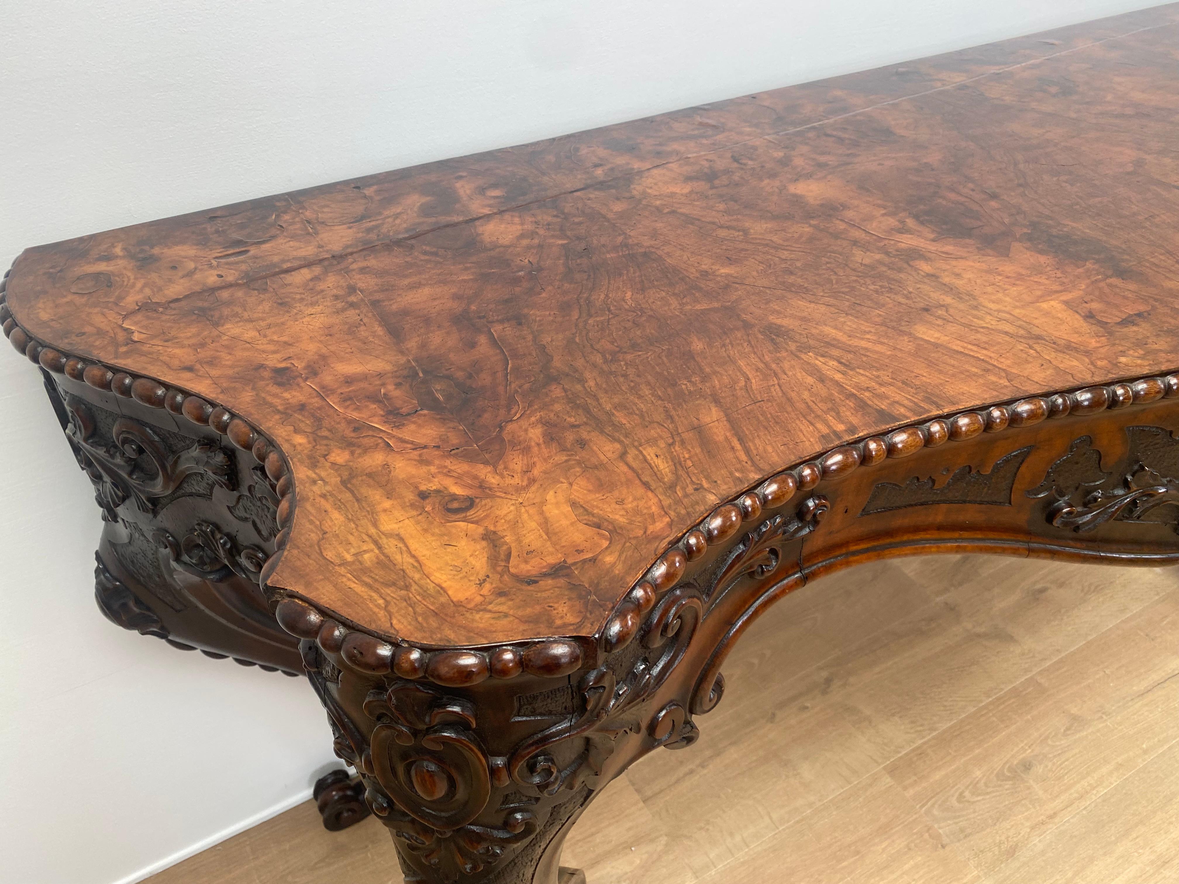 Early 19th Century Antique Italian Console Table in Burr Walnut For Sale