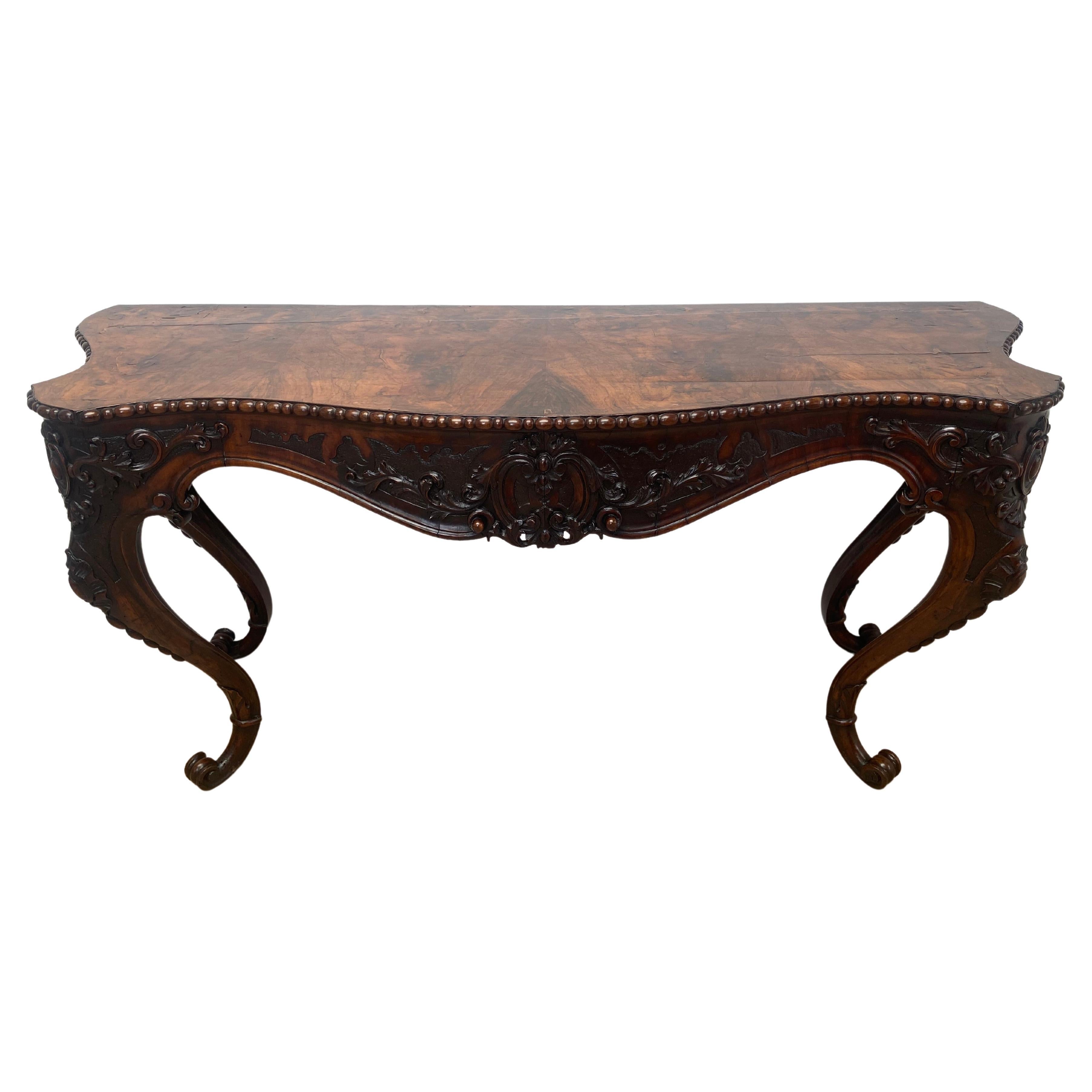 Antique Italian Console Table in Burr Walnut For Sale