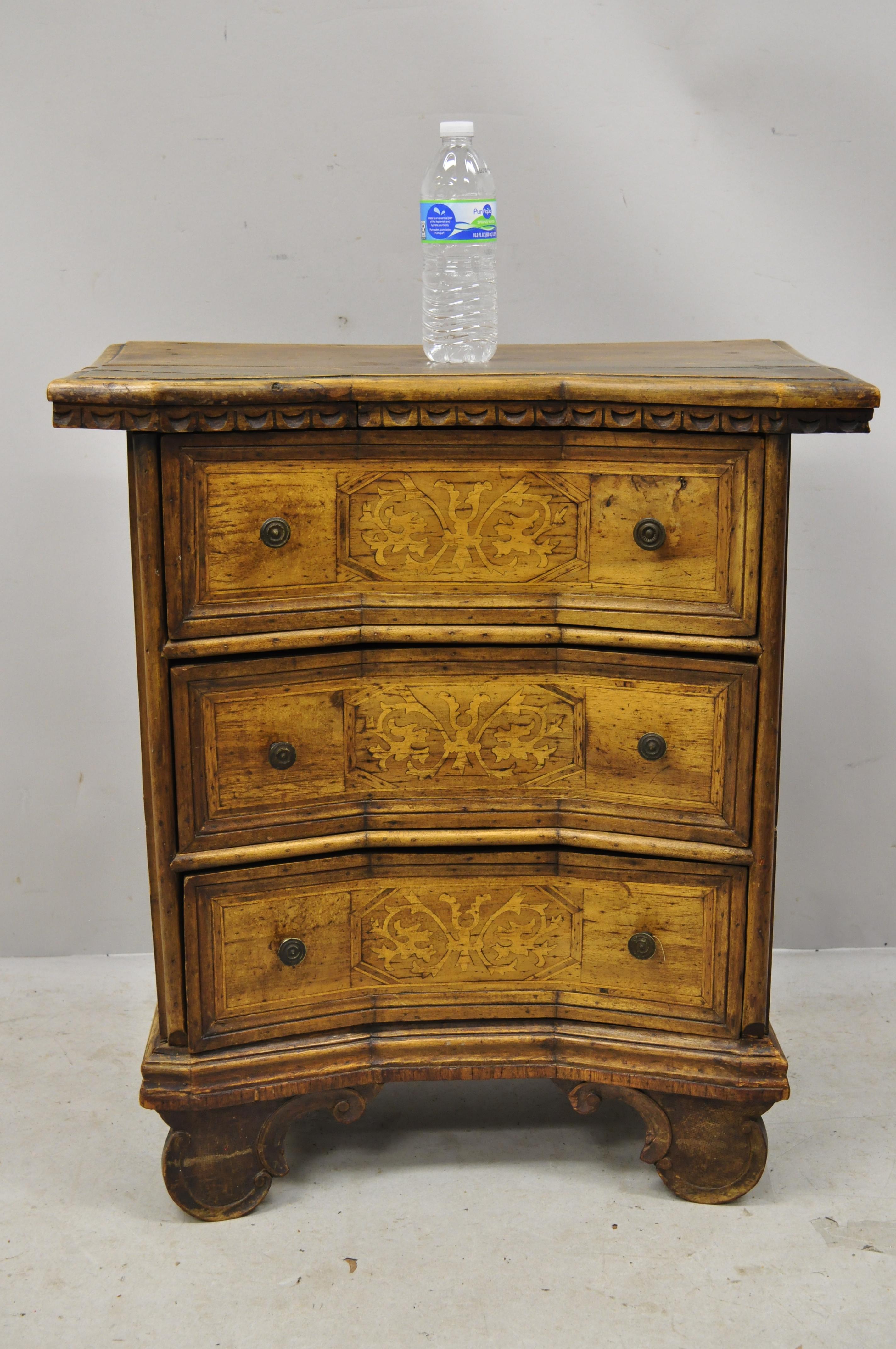 Antique Italian Continental 3-Drawer Inlaid Walnut Commode Chest Nightstand 5