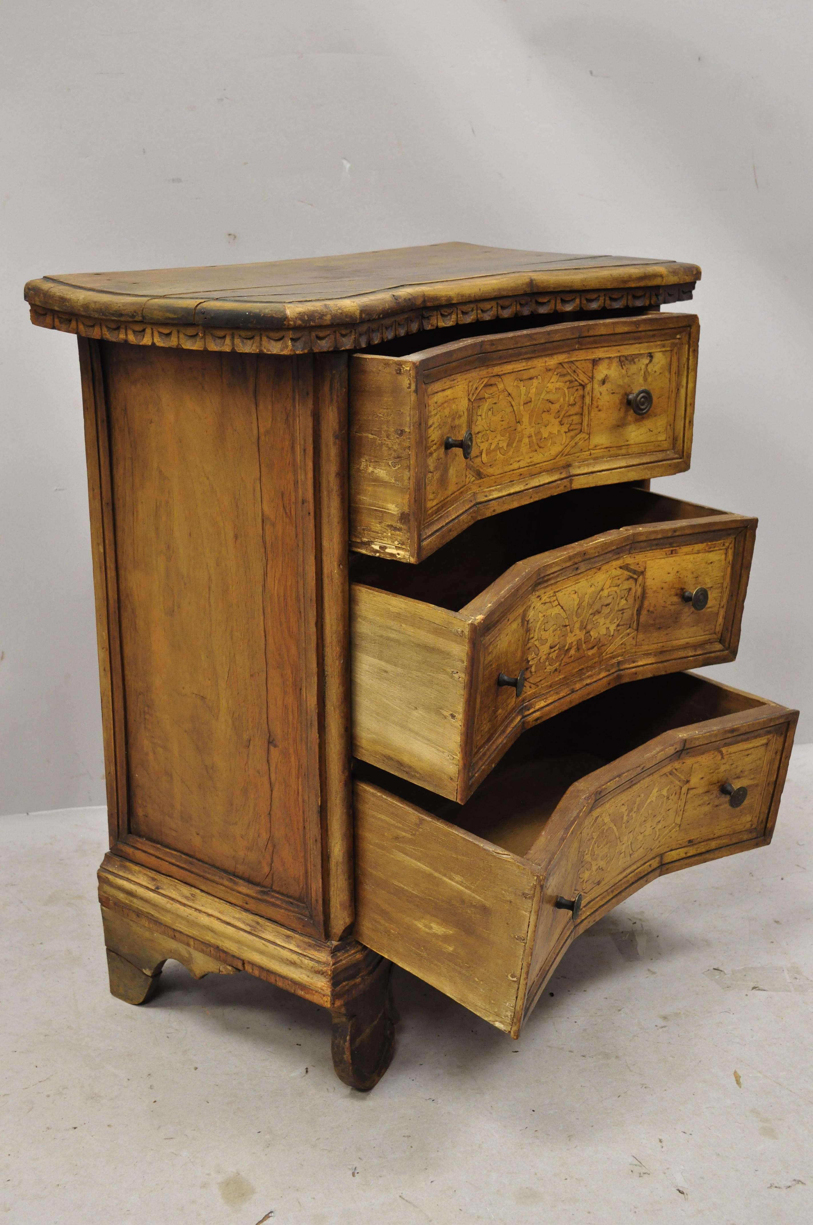 Antique Italian Continental 3-Drawer Inlaid Walnut Commode Chest Nightstand 6