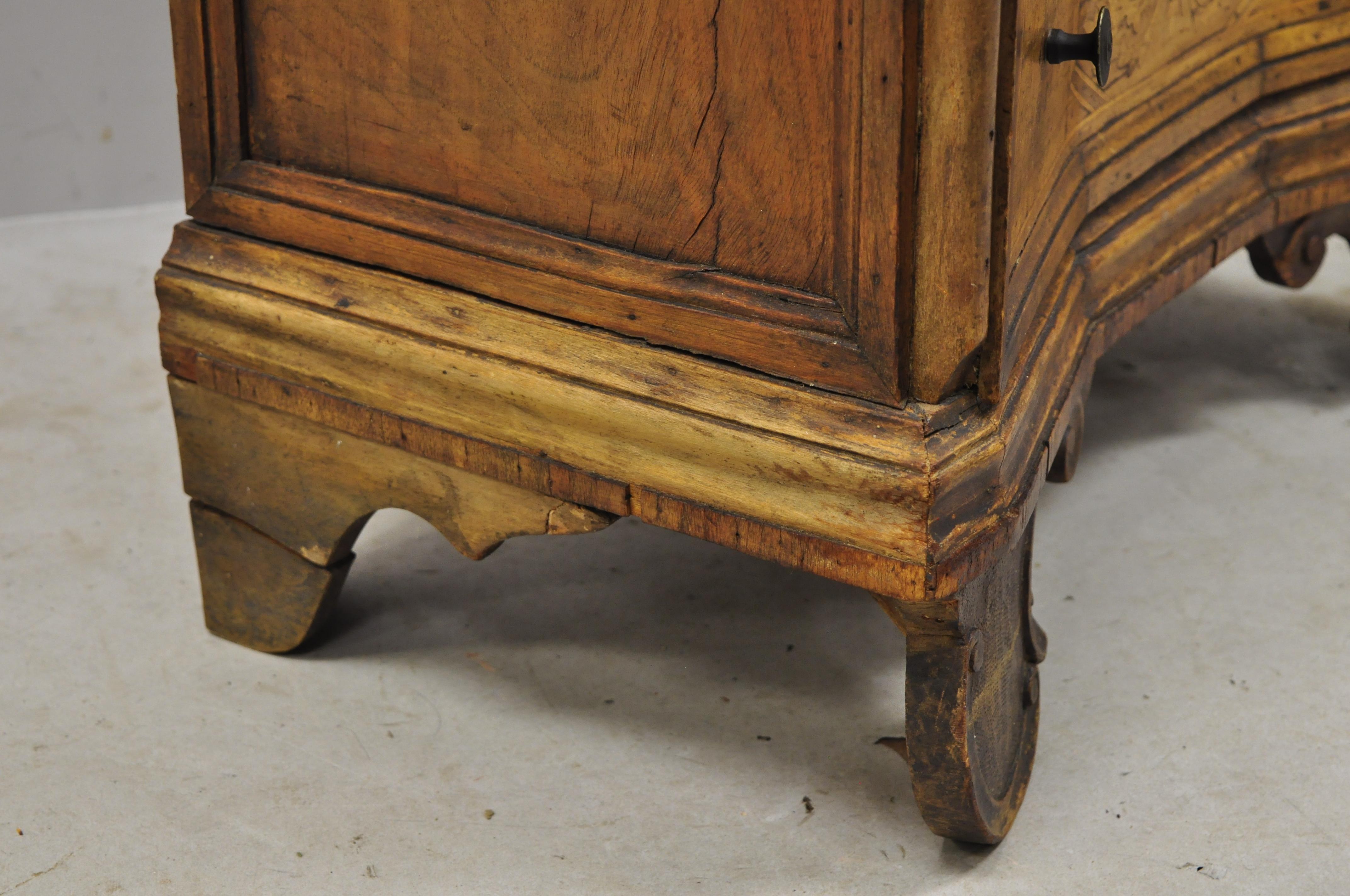 Antique Italian Continental 3-Drawer Inlaid Walnut Commode Chest Nightstand 4