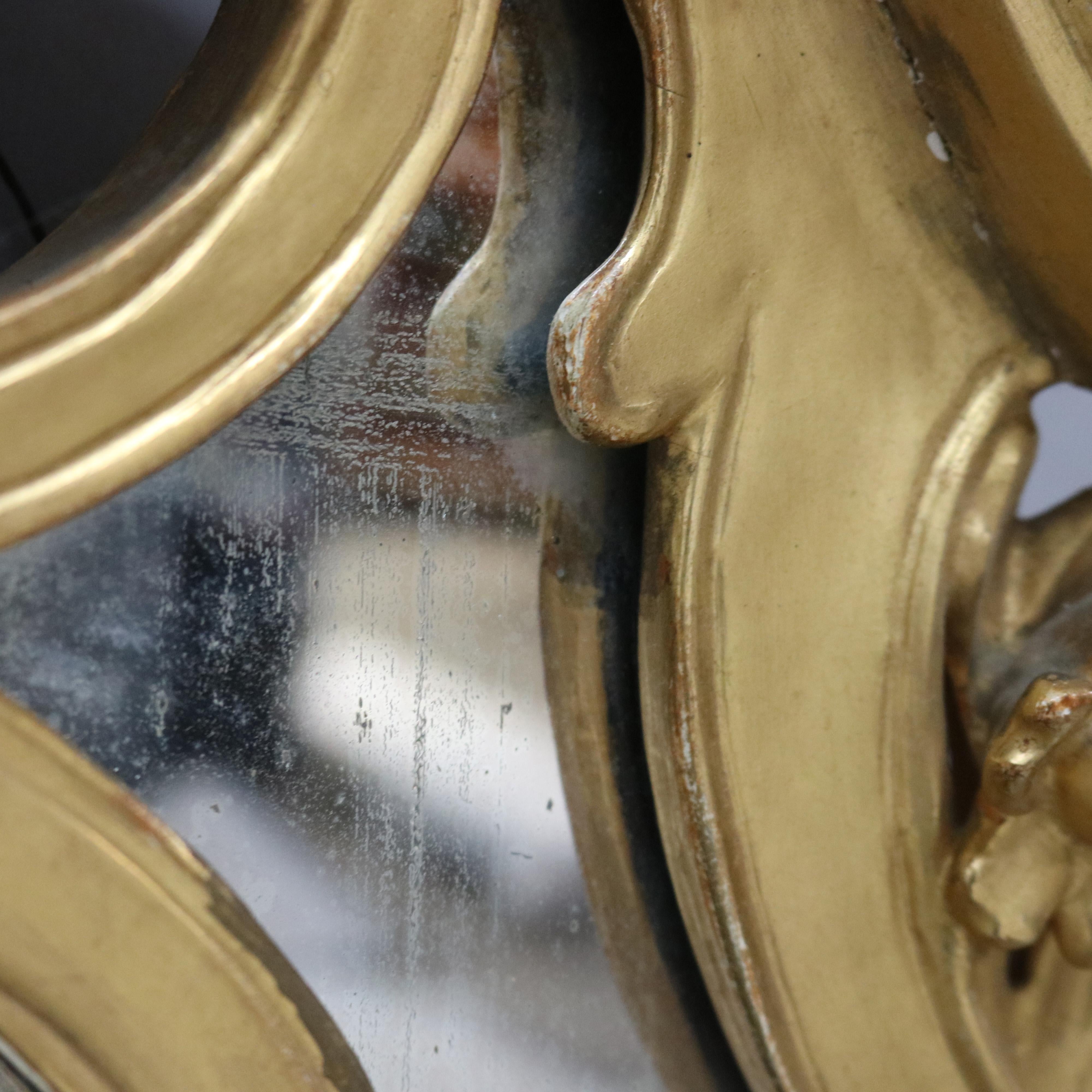 Antique Italian Continental Baroque Figural Wind God Giltwood Wall Mirror C1920 For Sale 7