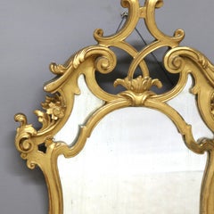 Antique Italian Continental Baroque Figural Wind God Giltwood Wall Mirror C1920