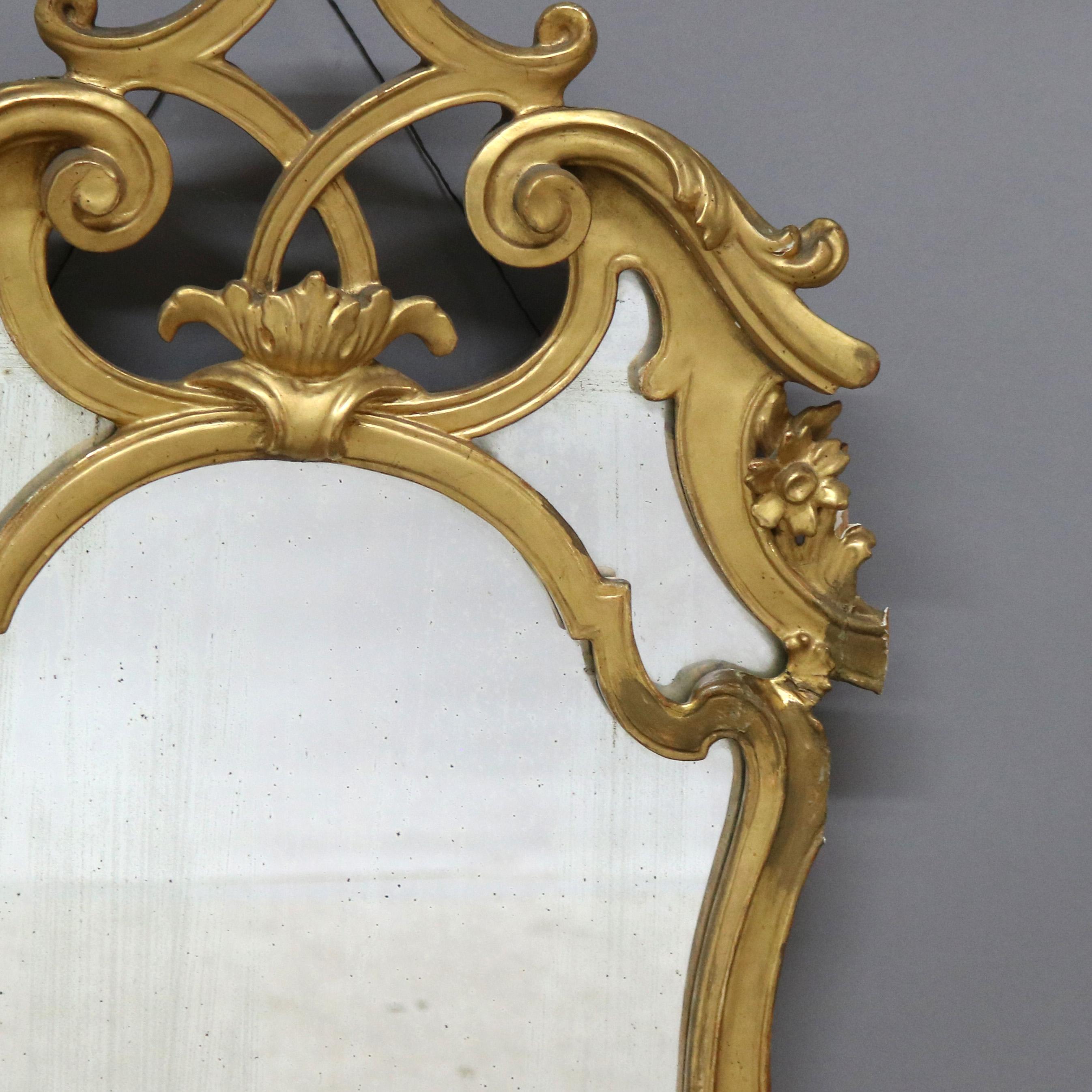 Antique Italian Continental Baroque Figural Wind God Giltwood Wall Mirror C1920 In Good Condition For Sale In Big Flats, NY