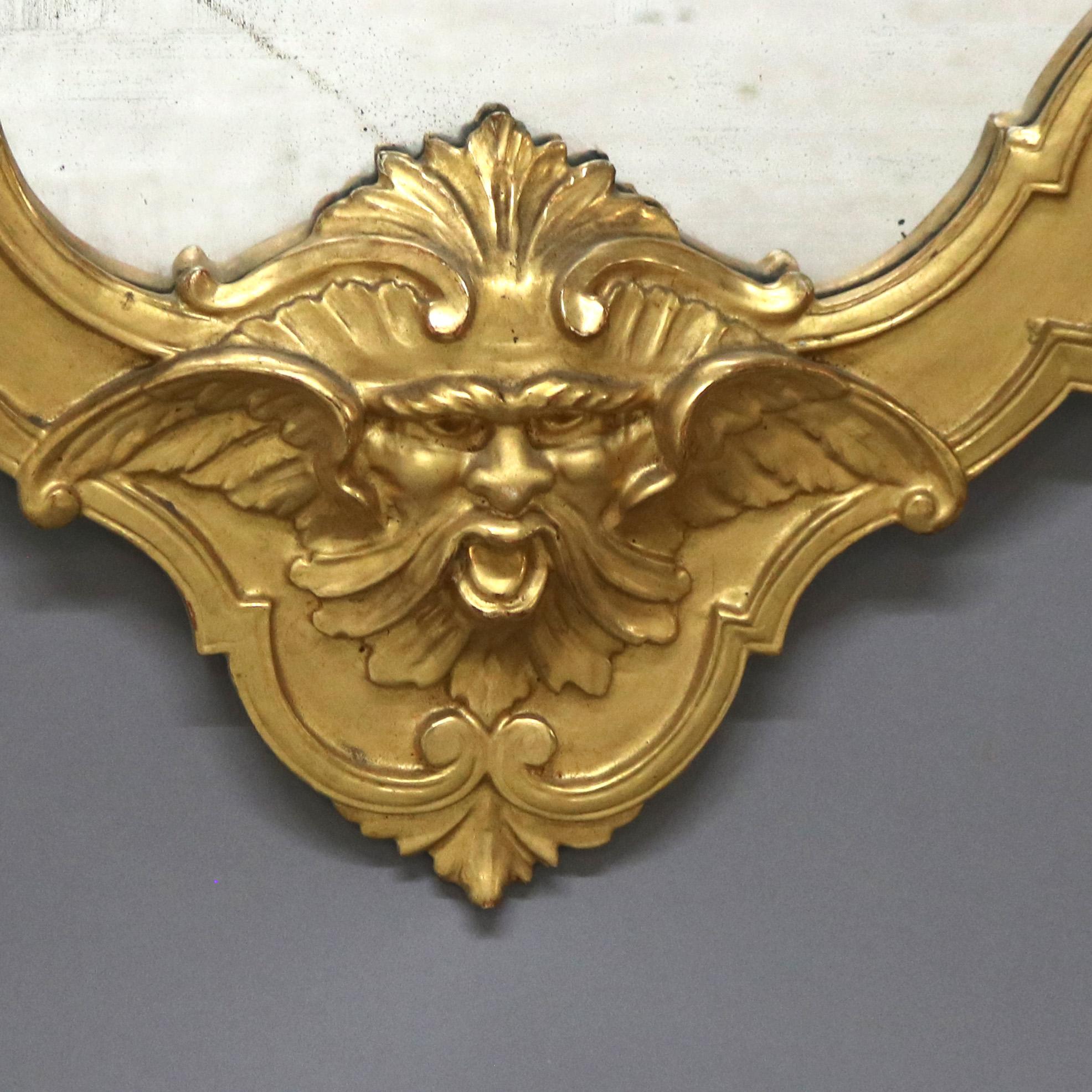 Antique Italian Continental Baroque Figural Wind God Giltwood Wall Mirror C1920 For Sale 2
