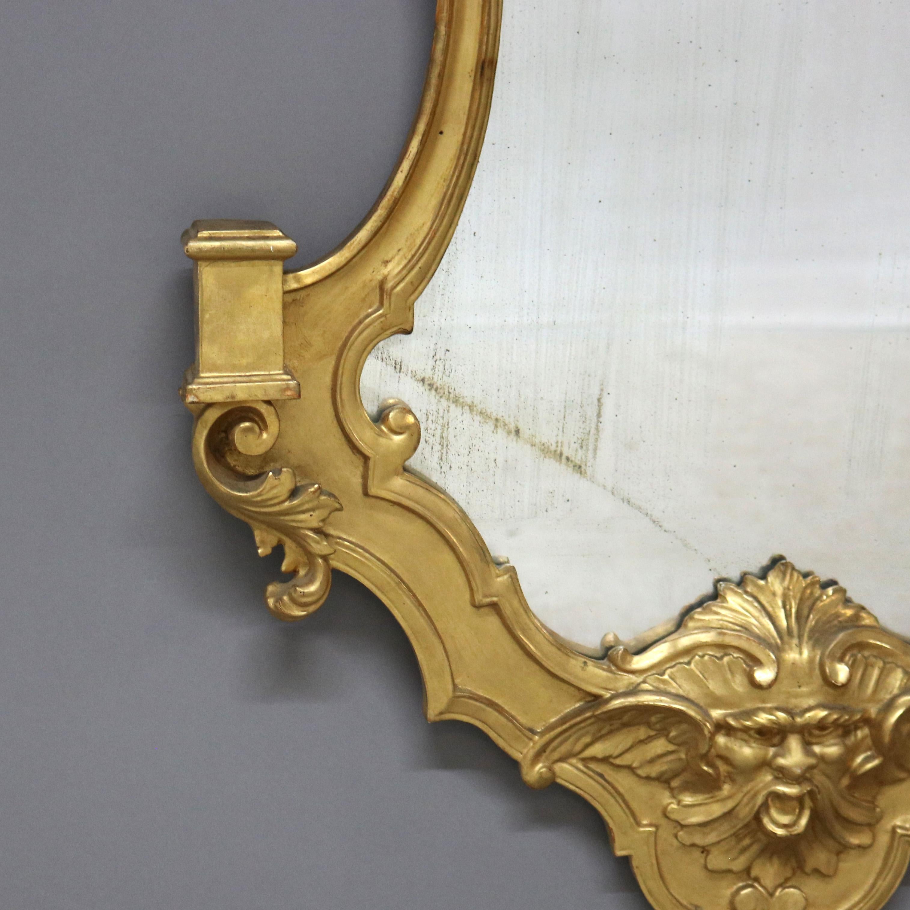 Antique Italian Continental Baroque Figural Wind God Giltwood Wall Mirror C1920 For Sale 3