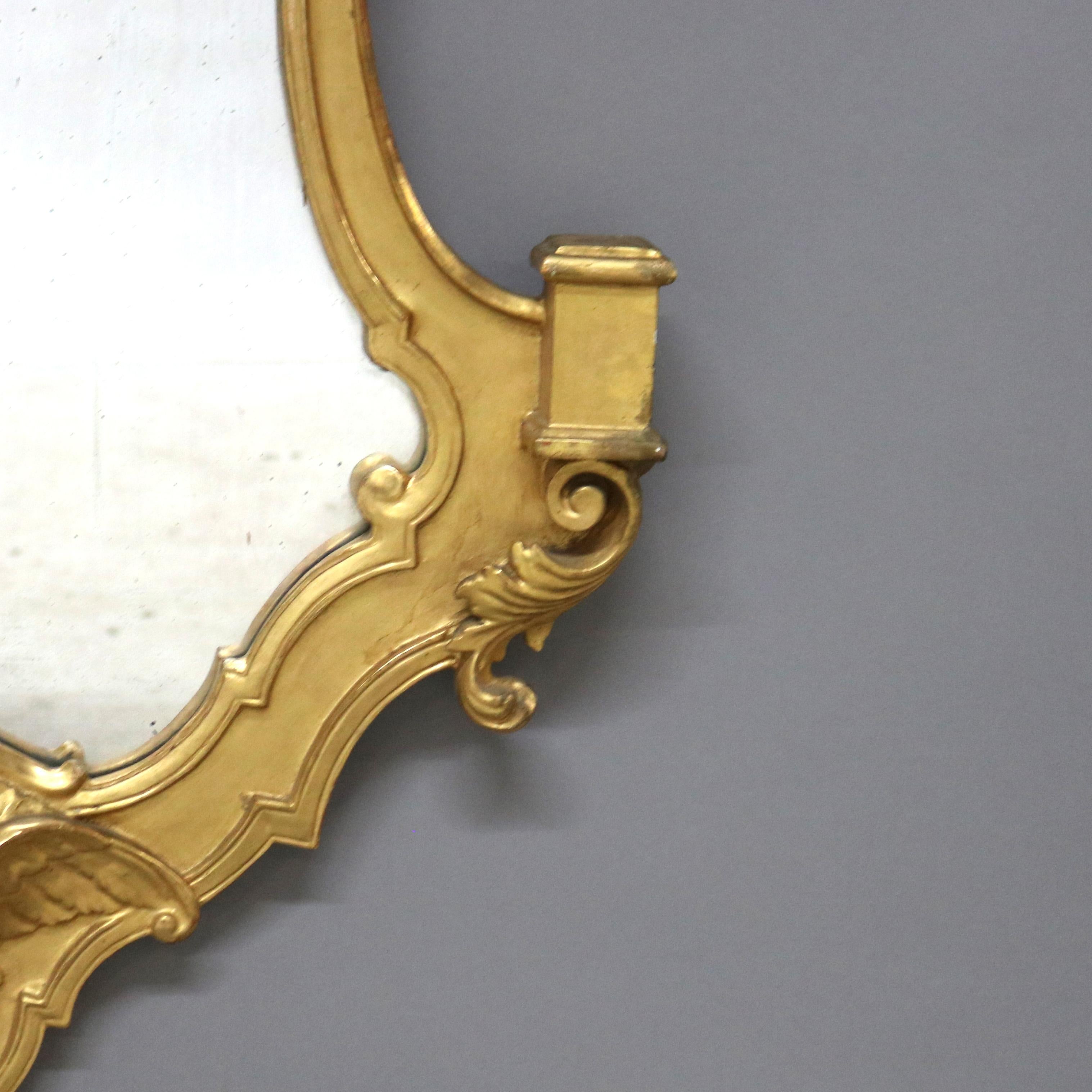 Antique Italian Continental Baroque Figural Wind God Giltwood Wall Mirror C1920 For Sale 4