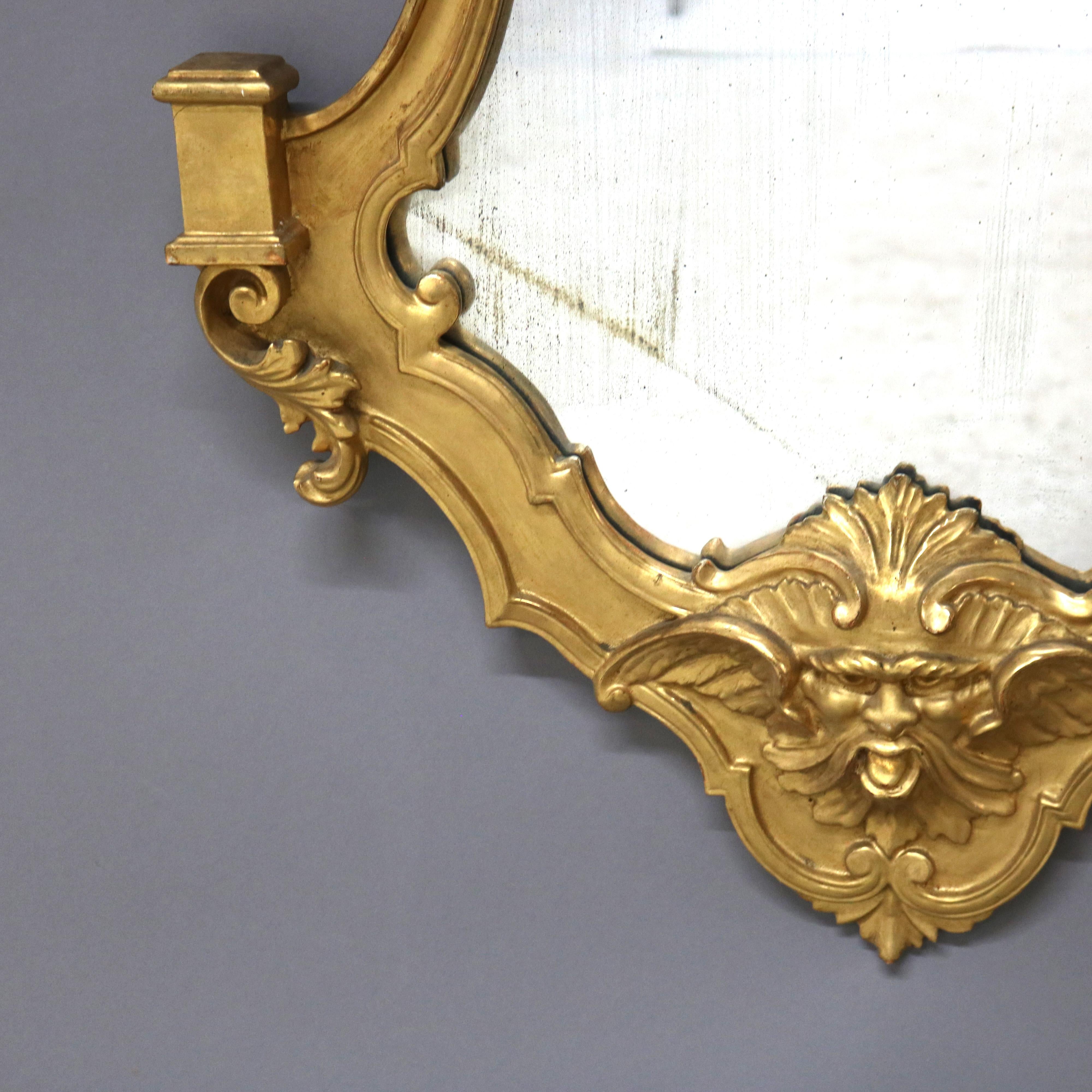 Antique Italian Continental Baroque Figural Wind God Giltwood Wall Mirror C1920 For Sale 5