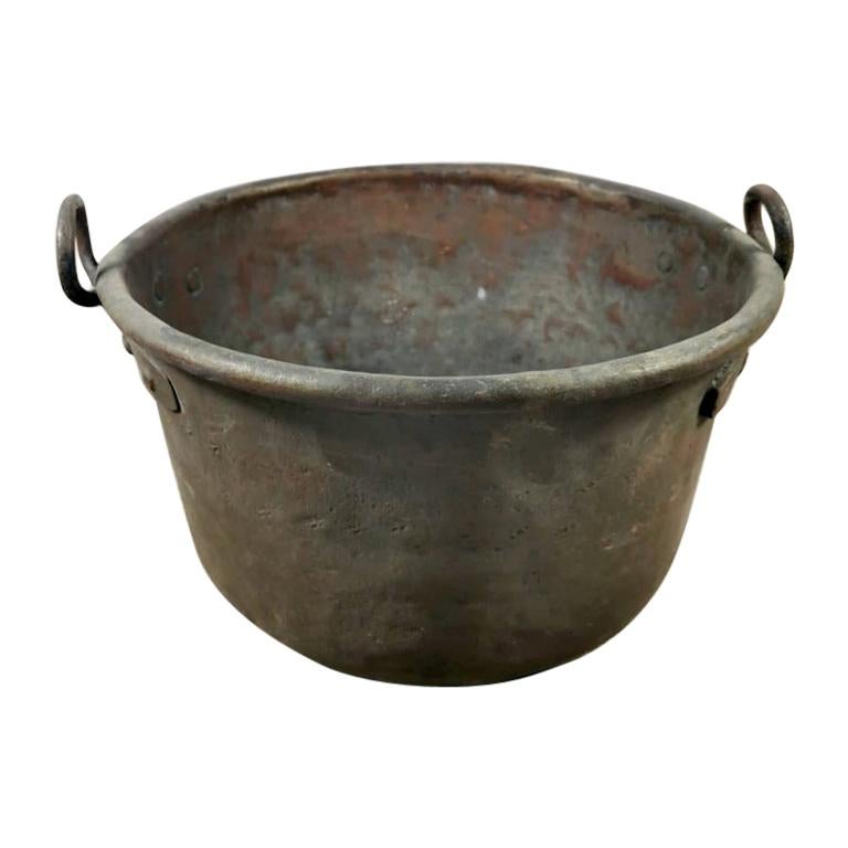 Antique Italian Copper Pot With Handles  Hand Forged With Beautiful Patina