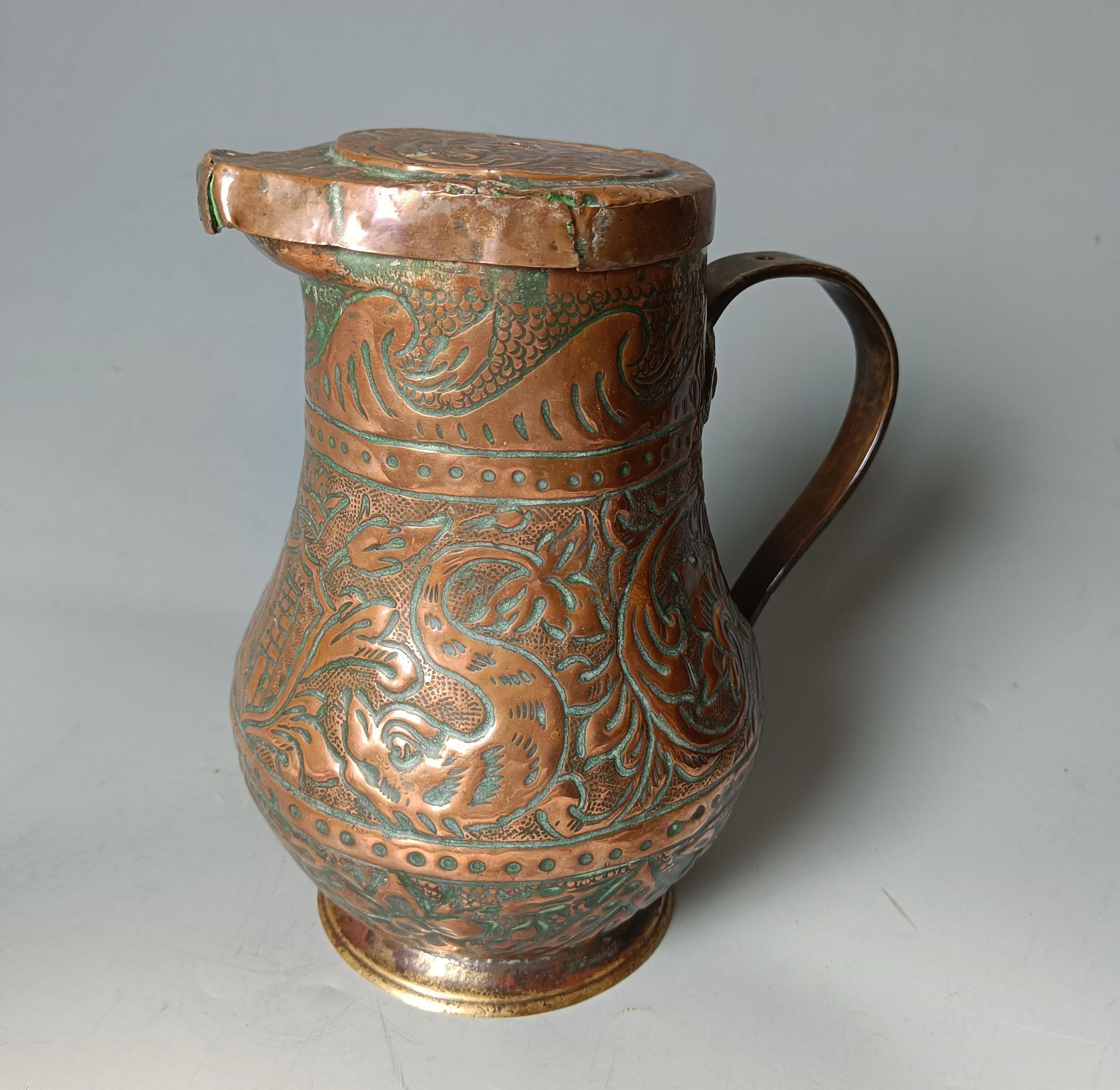 Antique Italian Copper Wine pitcher 18th Century Venetian Venice European  



A fine example of Italian copperwork from the 1700s, with fine embossed decoration including Fish, Leaves and scrollwork.
Height 8 inches 20 cm
condition: minor damage to