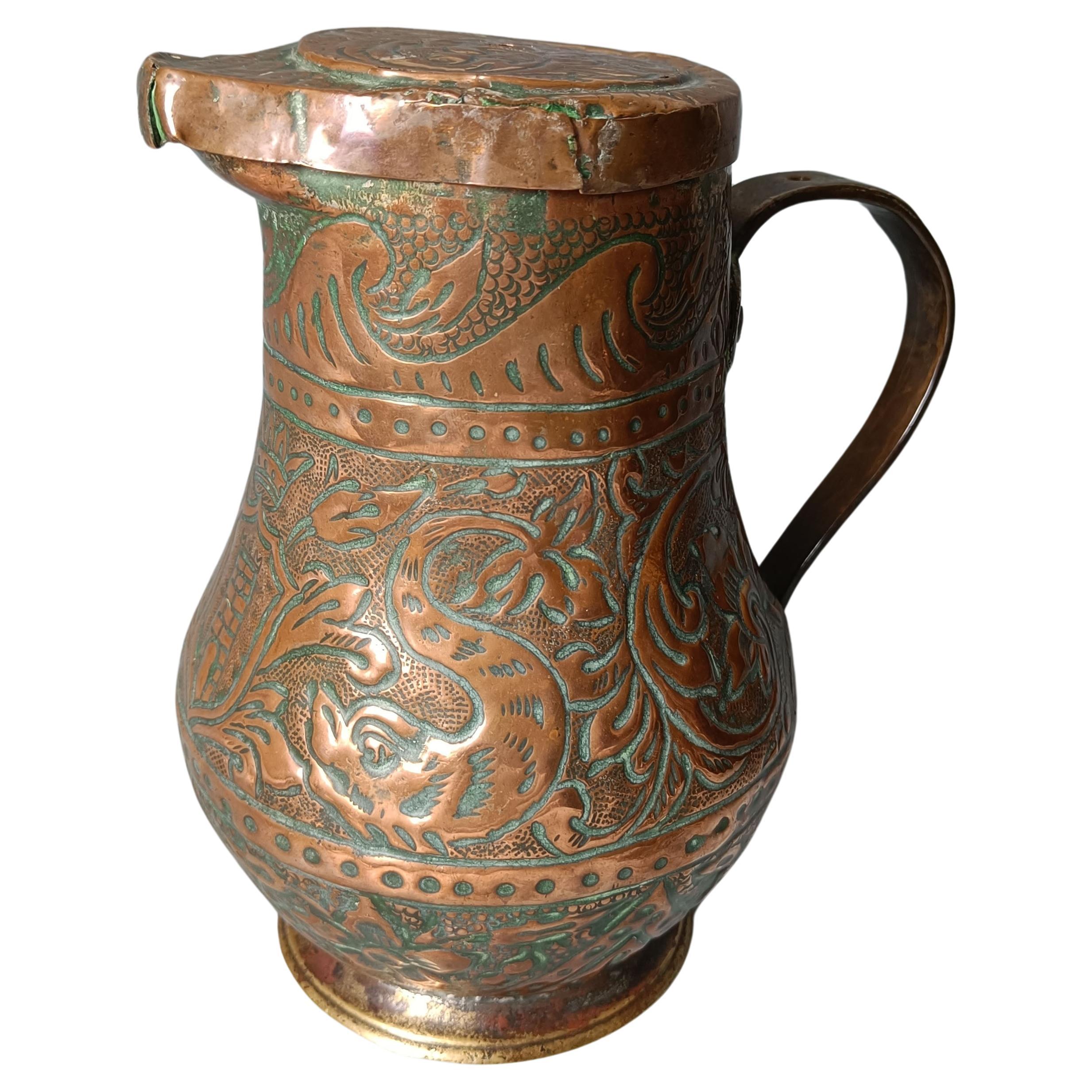 Antique Italian Copper Wine pitcher 18th Century Venetian Venice European   For Sale