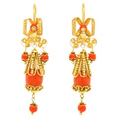 Antique Italian Coral and Gold Earrings